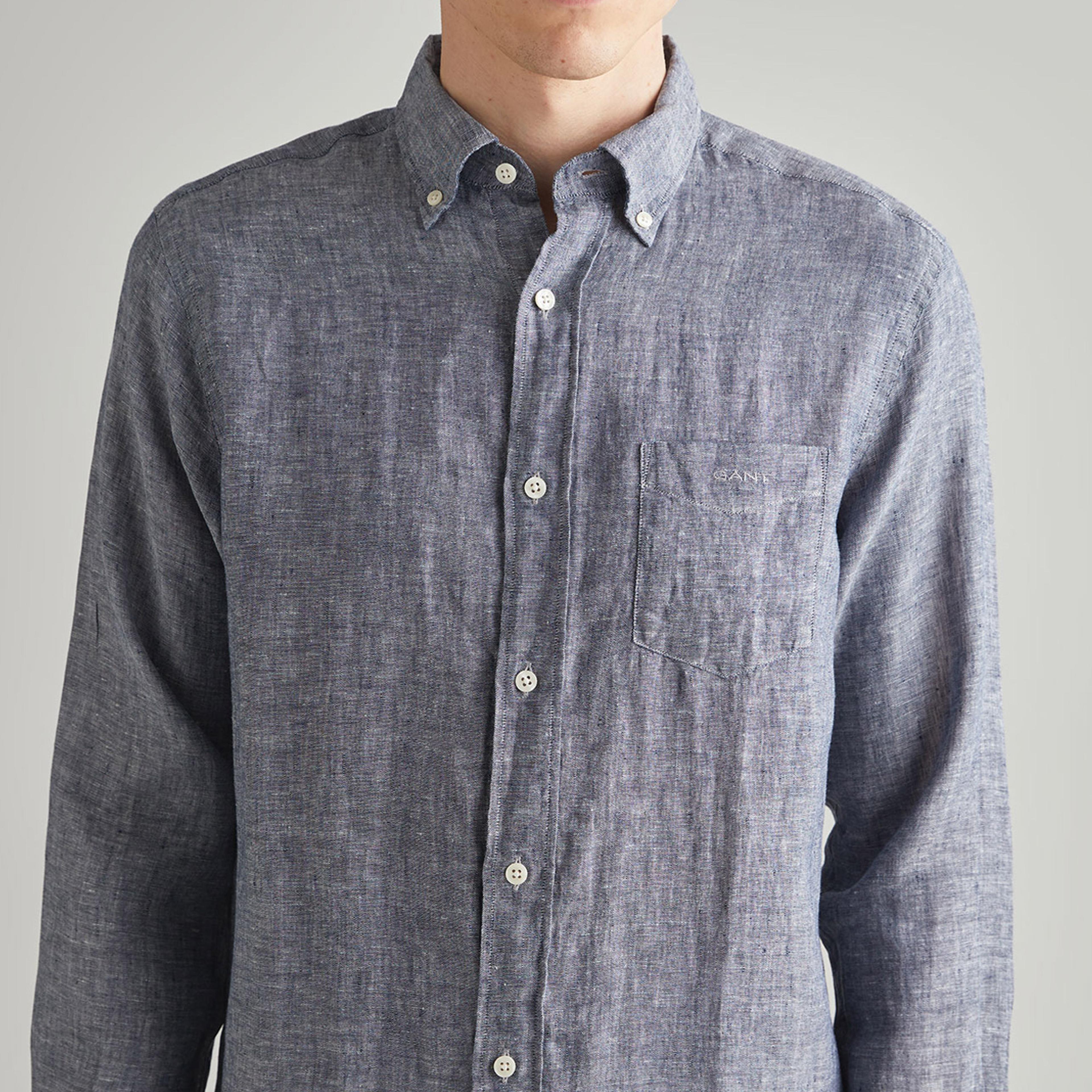 GANT Erkek Lacivert Regular Fit Keten Gömlek