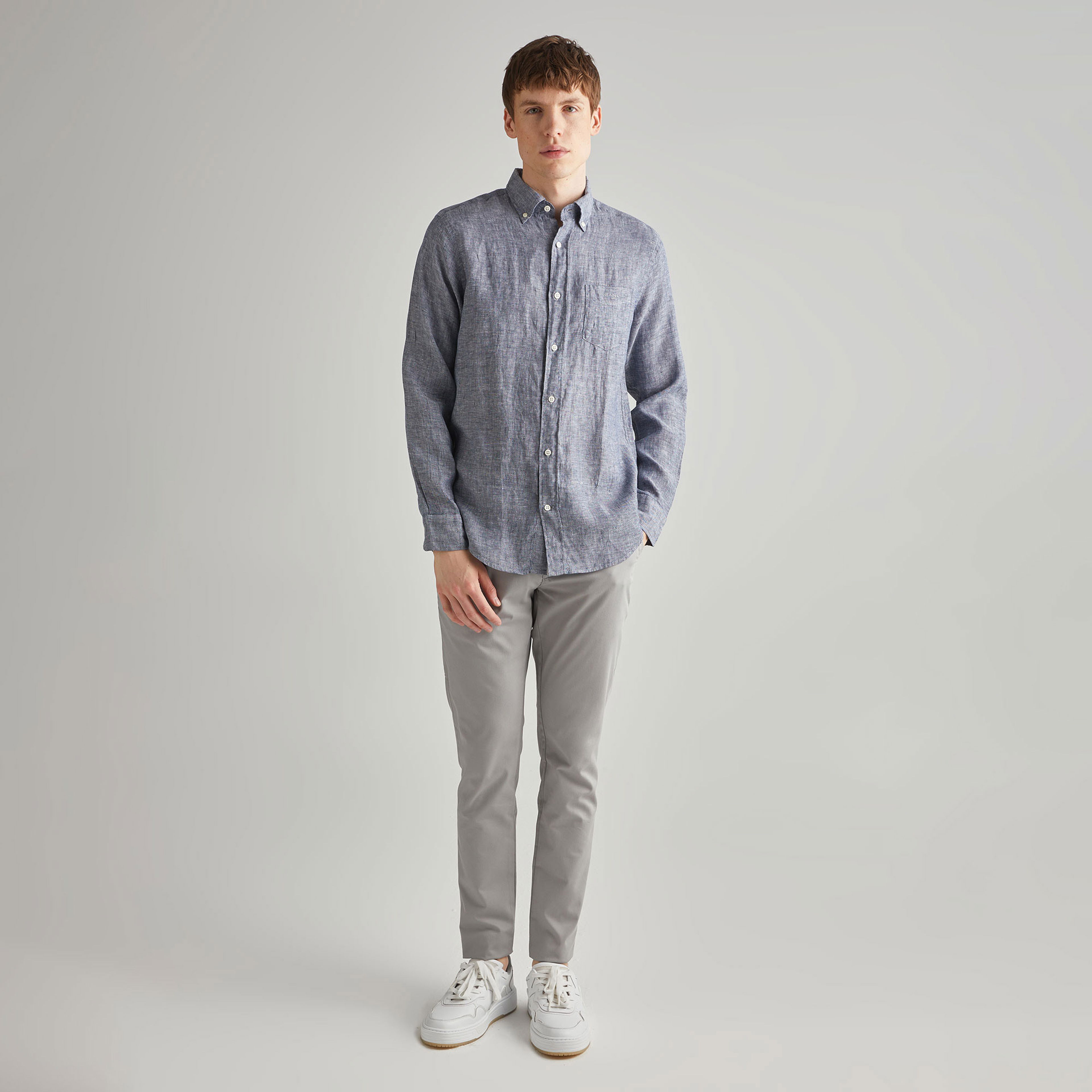 GANT Erkek Lacivert Regular Fit Keten Gömlek