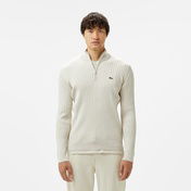 Lacoste Erkek Relaxed Fit Yarım Fermuarlı Çizgili Krem Triko