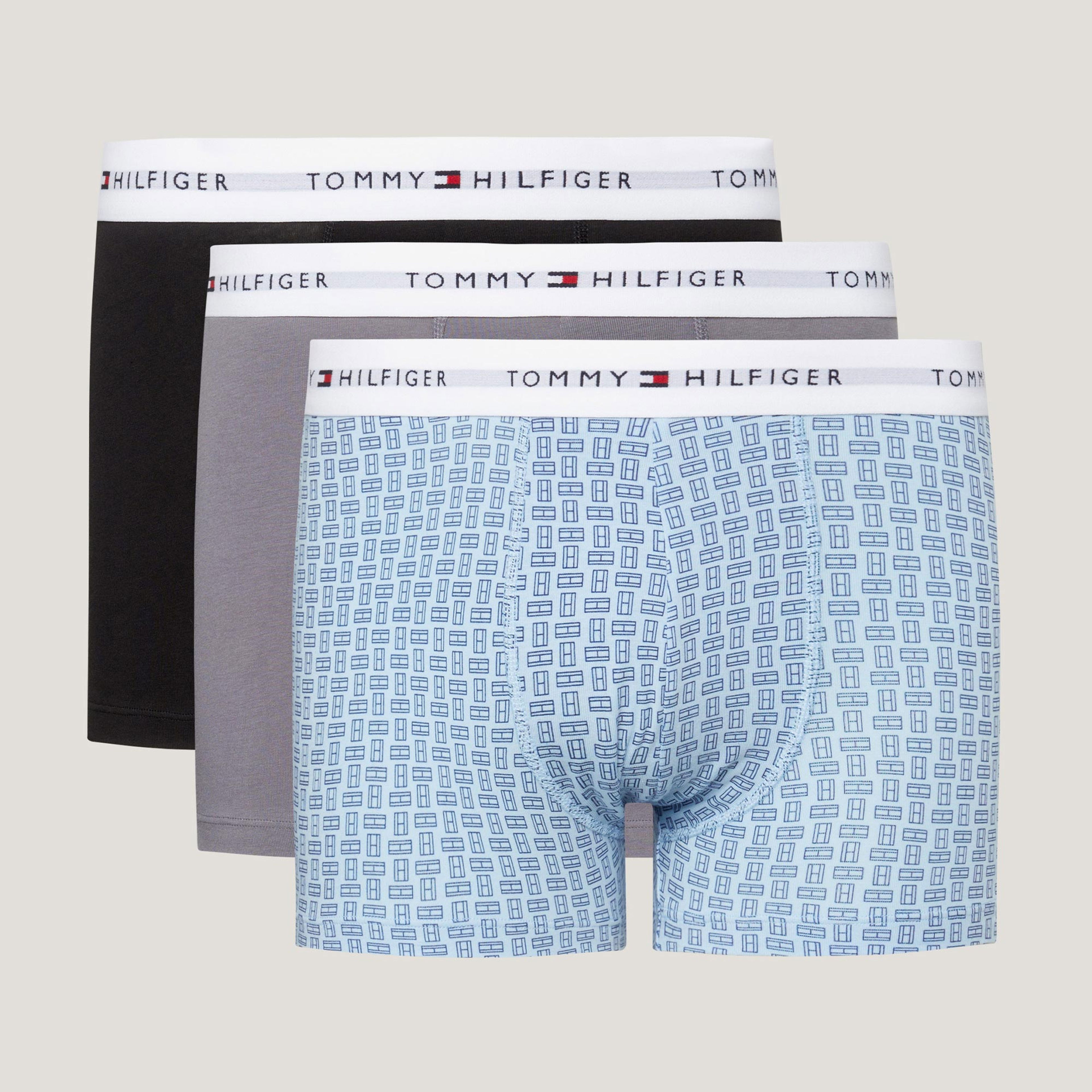 Tommy Hilfiger 3'lü Trunk Print Erkek Gri Boxer