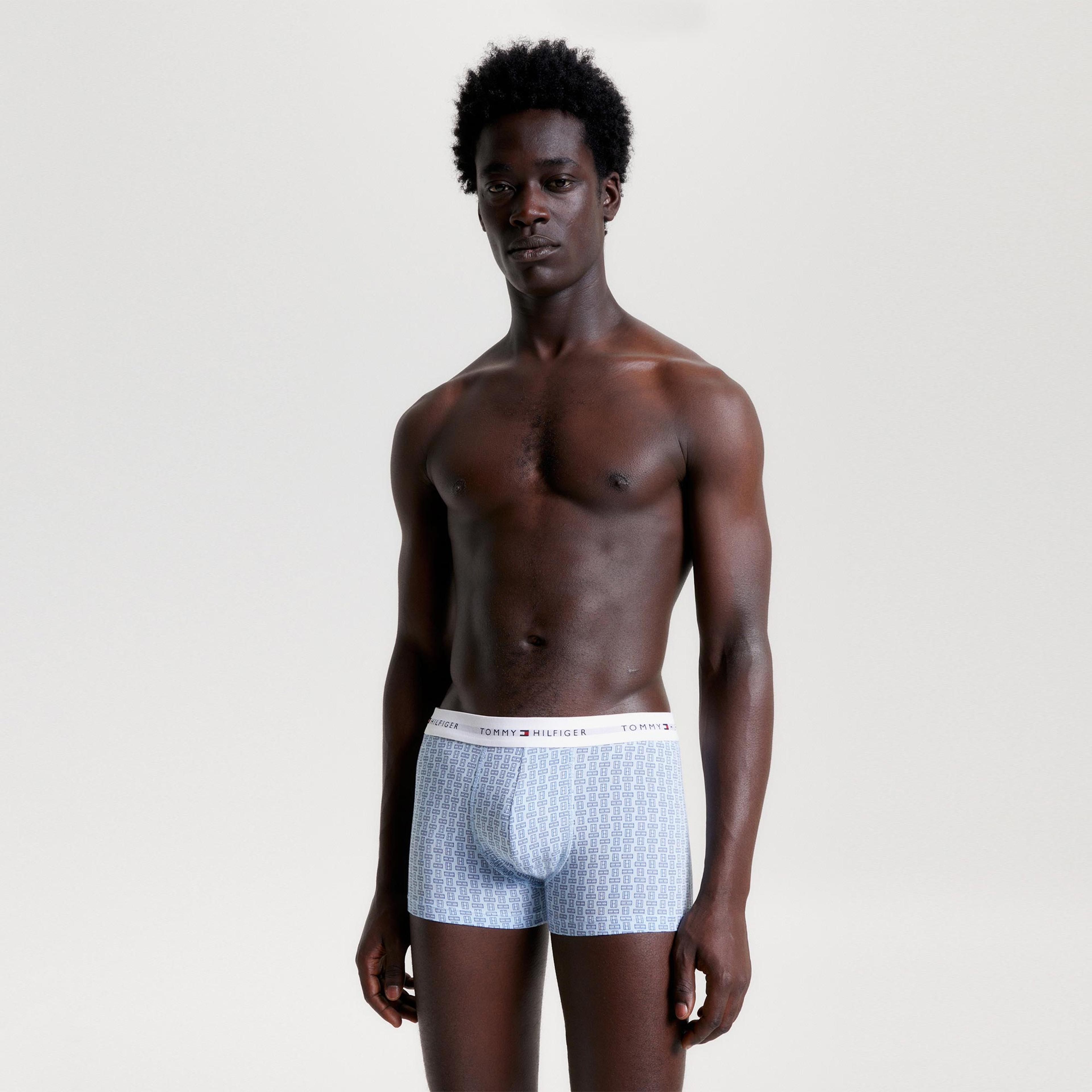 Tommy Hilfiger 3'lü Trunk Print Erkek Gri Boxer