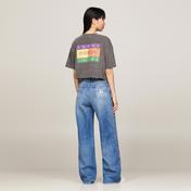 Tommy Jeans Oversize Crop Summer Flag Kadın Siyah T-Shirt