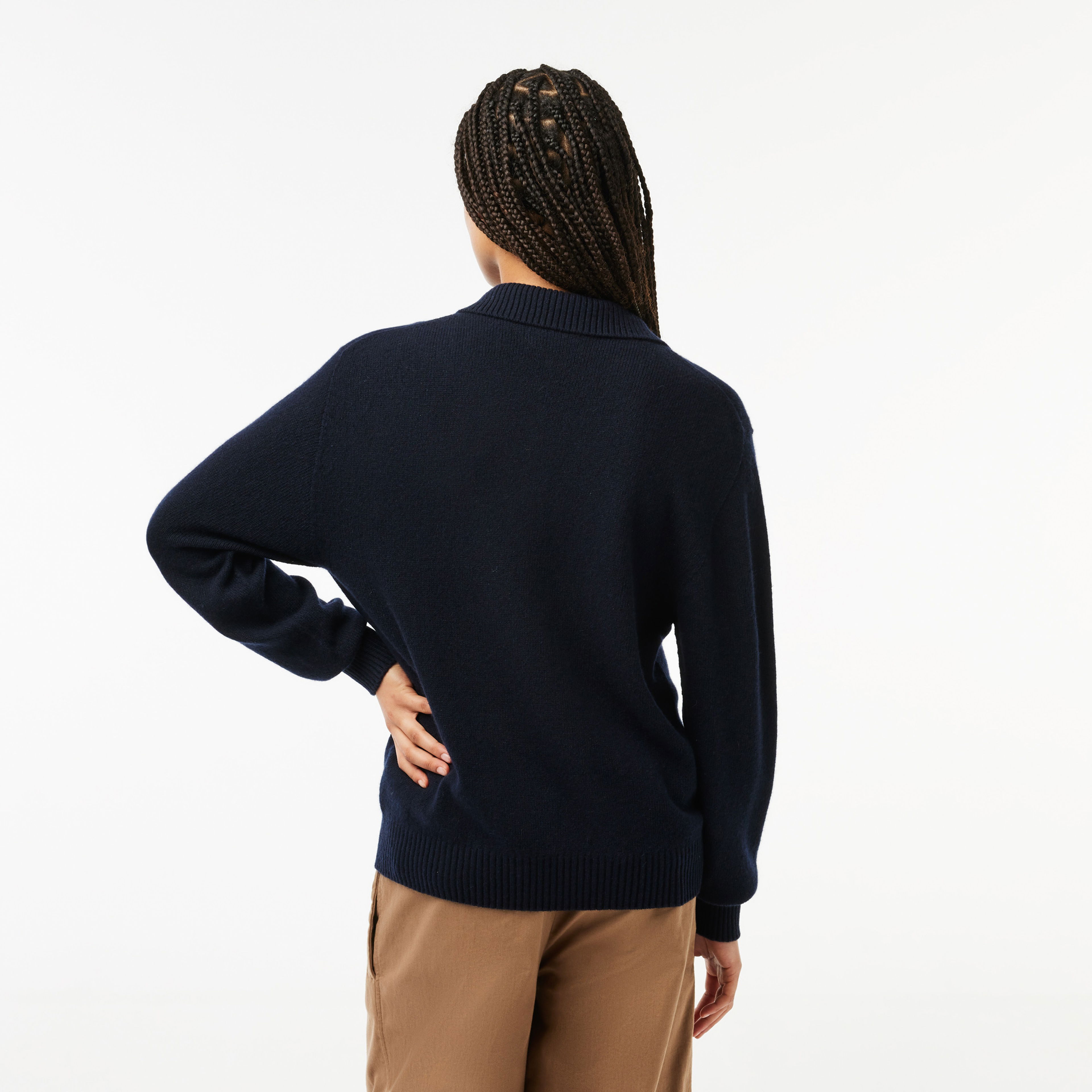 Lacoste Kaşmir Kadın Polo Yaka Kaşmir Lacivert Kazak