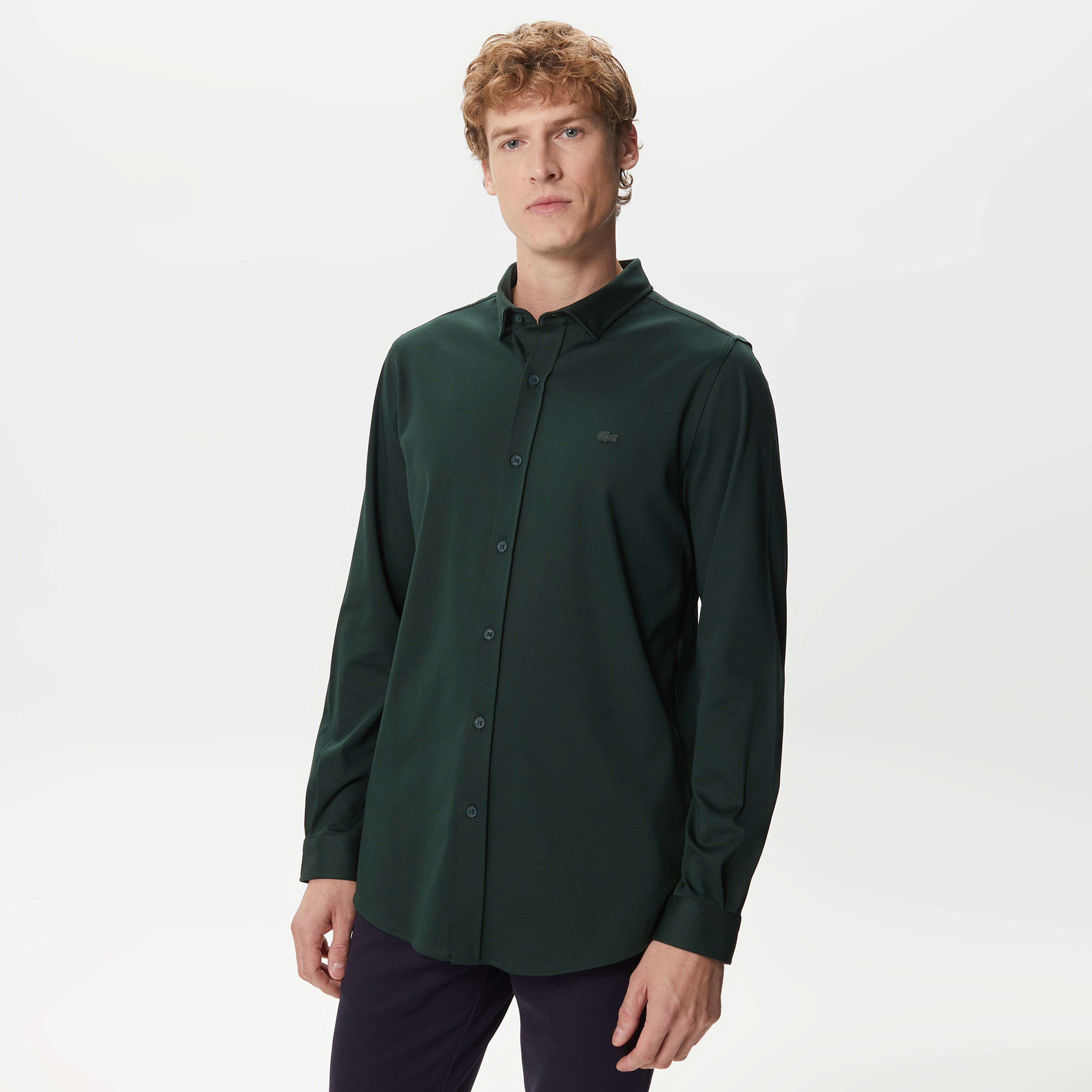 Lacoste Erkek Slim Fit Koyu Yeşil Gömlek