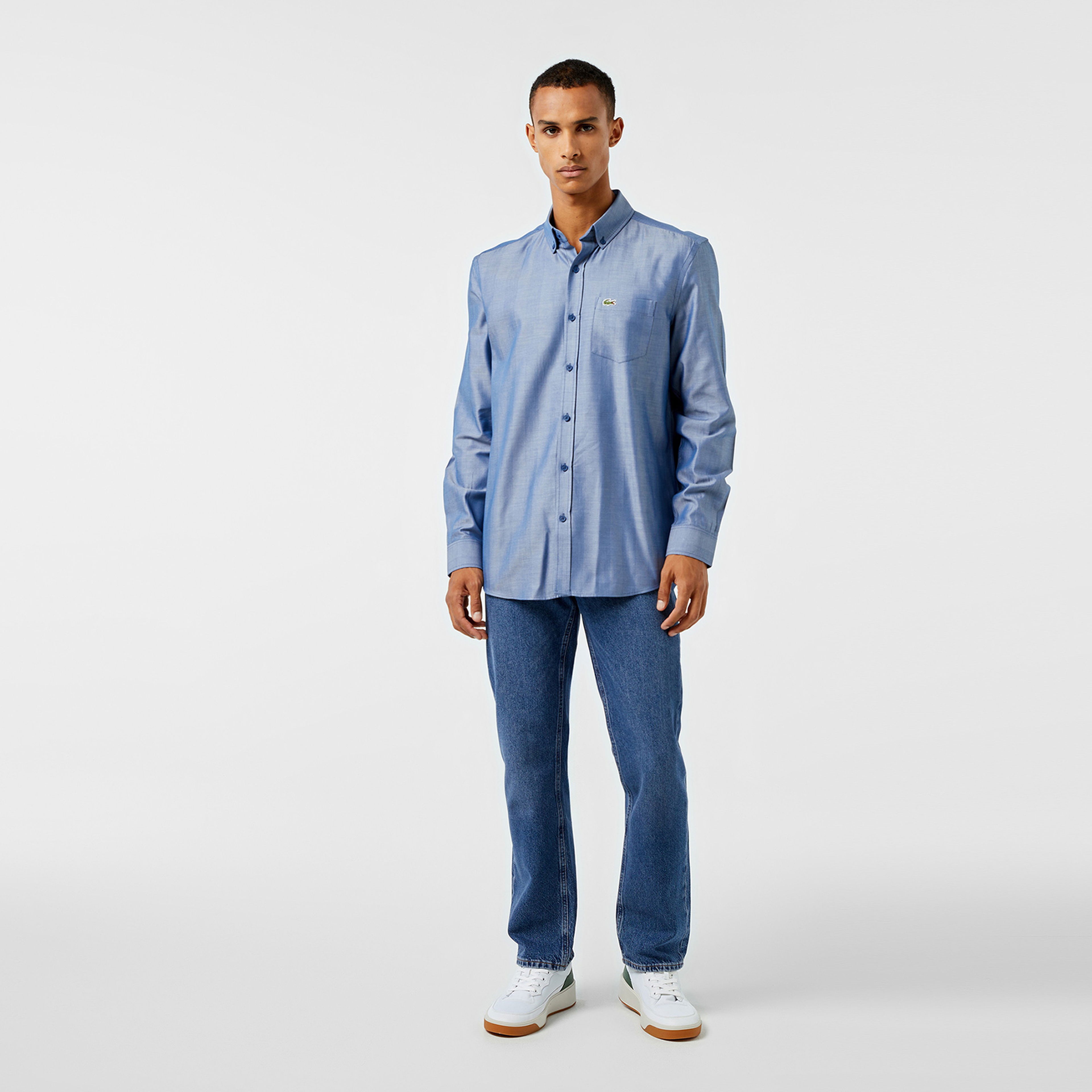 Lacoste Erkek Slim Fit Düğmeli Yaka Koyu Mavi Gömlek