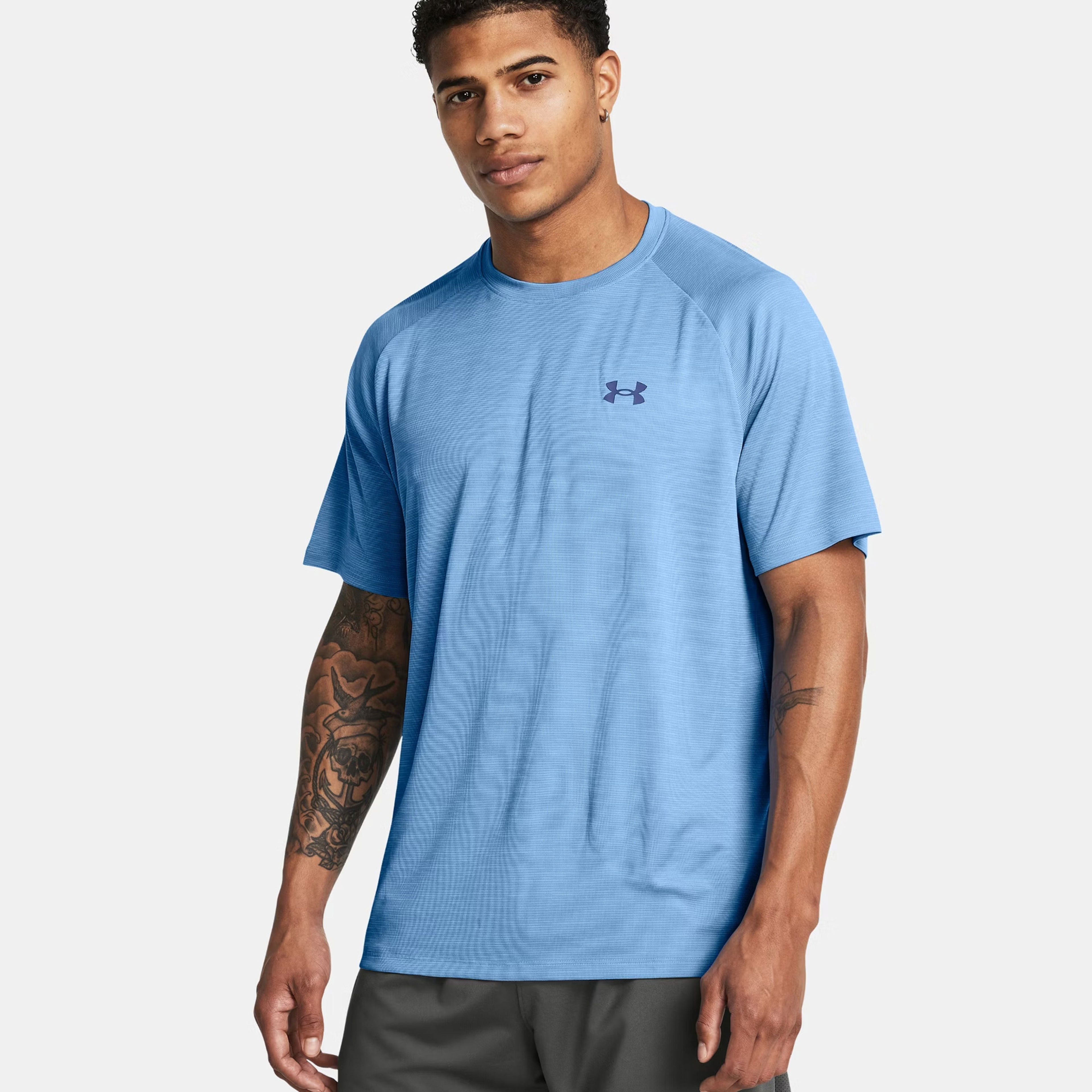 Under Armour Tech Textured Erkek Mavi Antrenman T-Shirt
