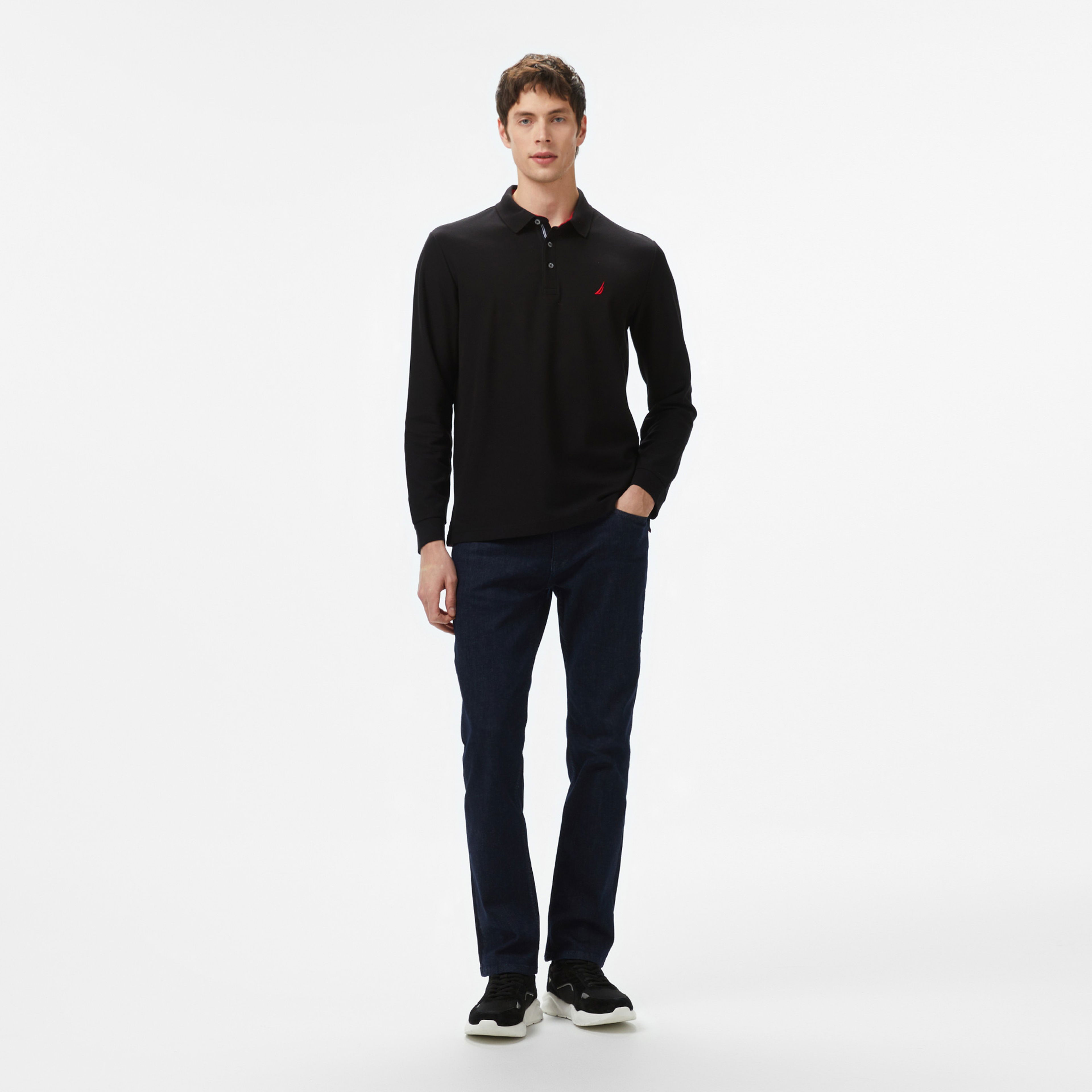 Nautica Erkek Siyah Classic Fit Uzun Kollu Polo