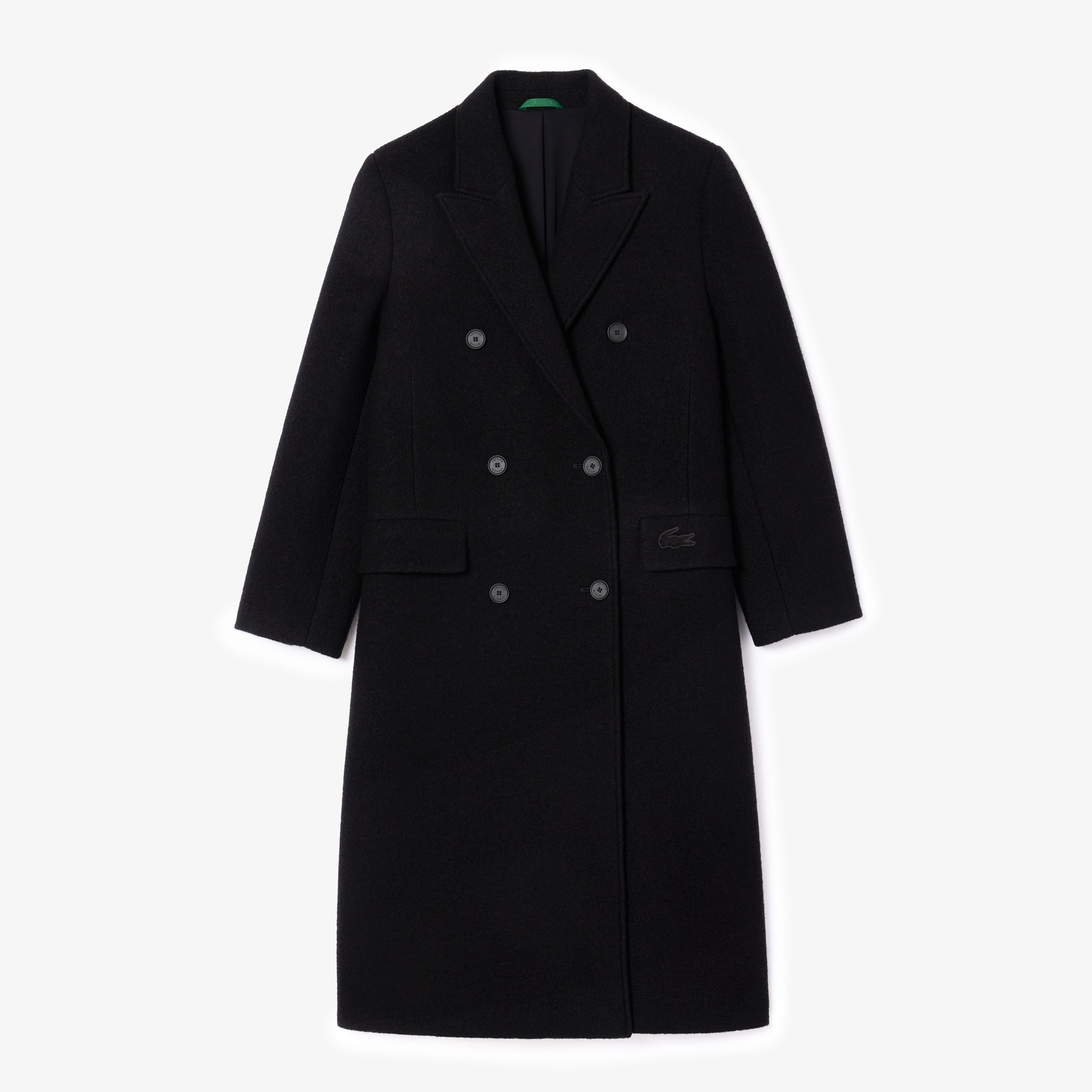 Lacoste Kadın Regular Fit Gömlek Yaka Yün Siyah Mont