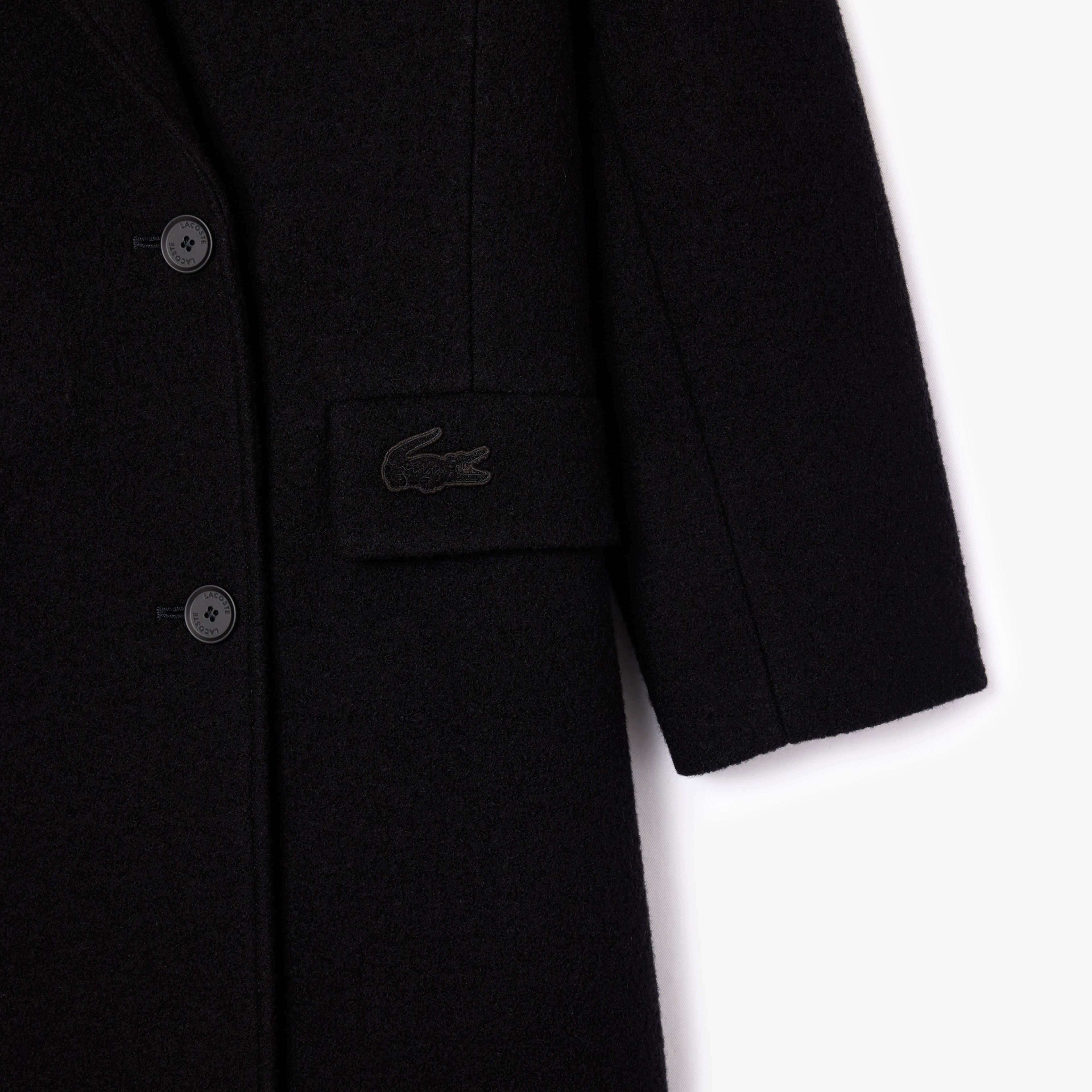 Lacoste Kadın Regular Fit Gömlek Yaka Yün Siyah Mont