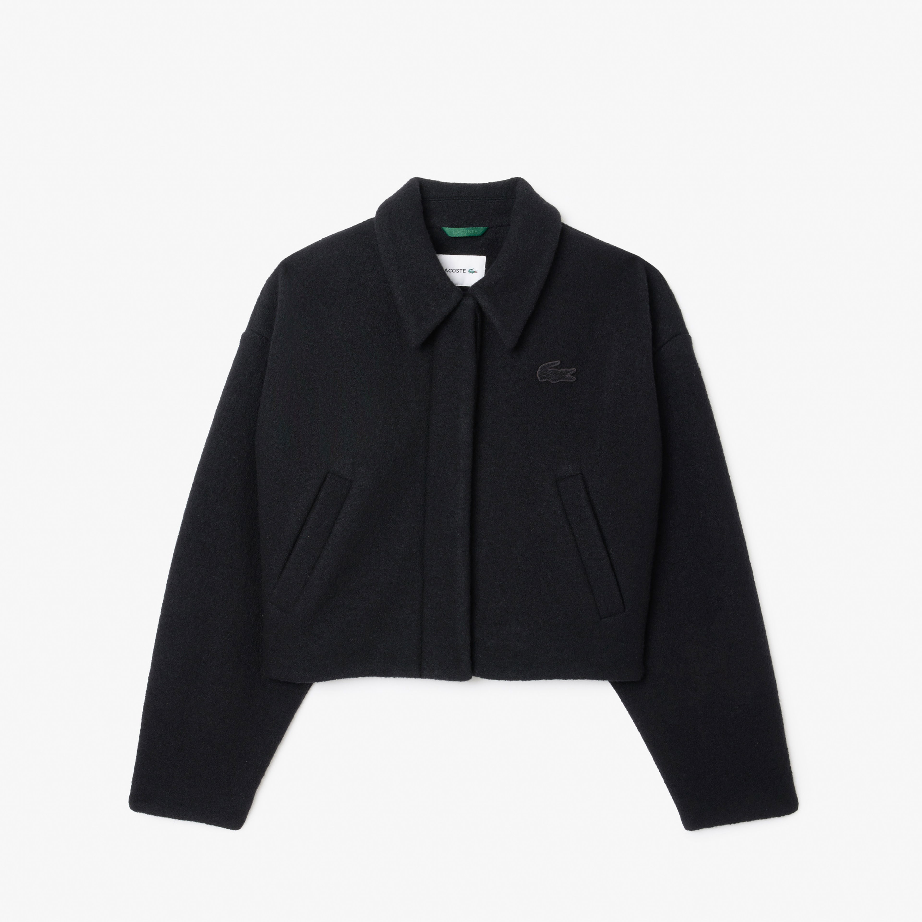 Lacoste Kadın Oversize Fit Gömlek Yaka Yün Siyah Mont