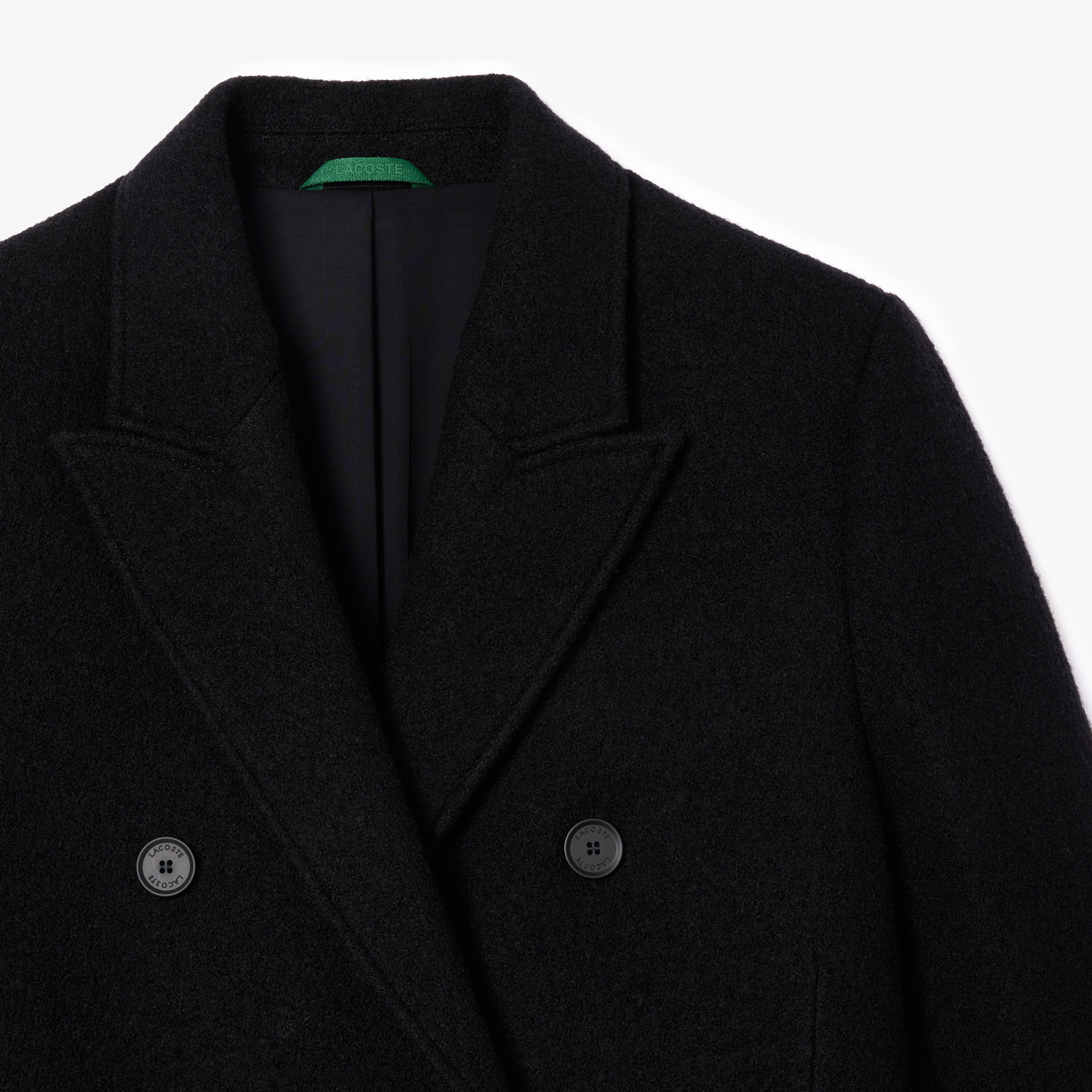 Lacoste Kadın Regular Fit Gömlek Yaka Yün Siyah Mont