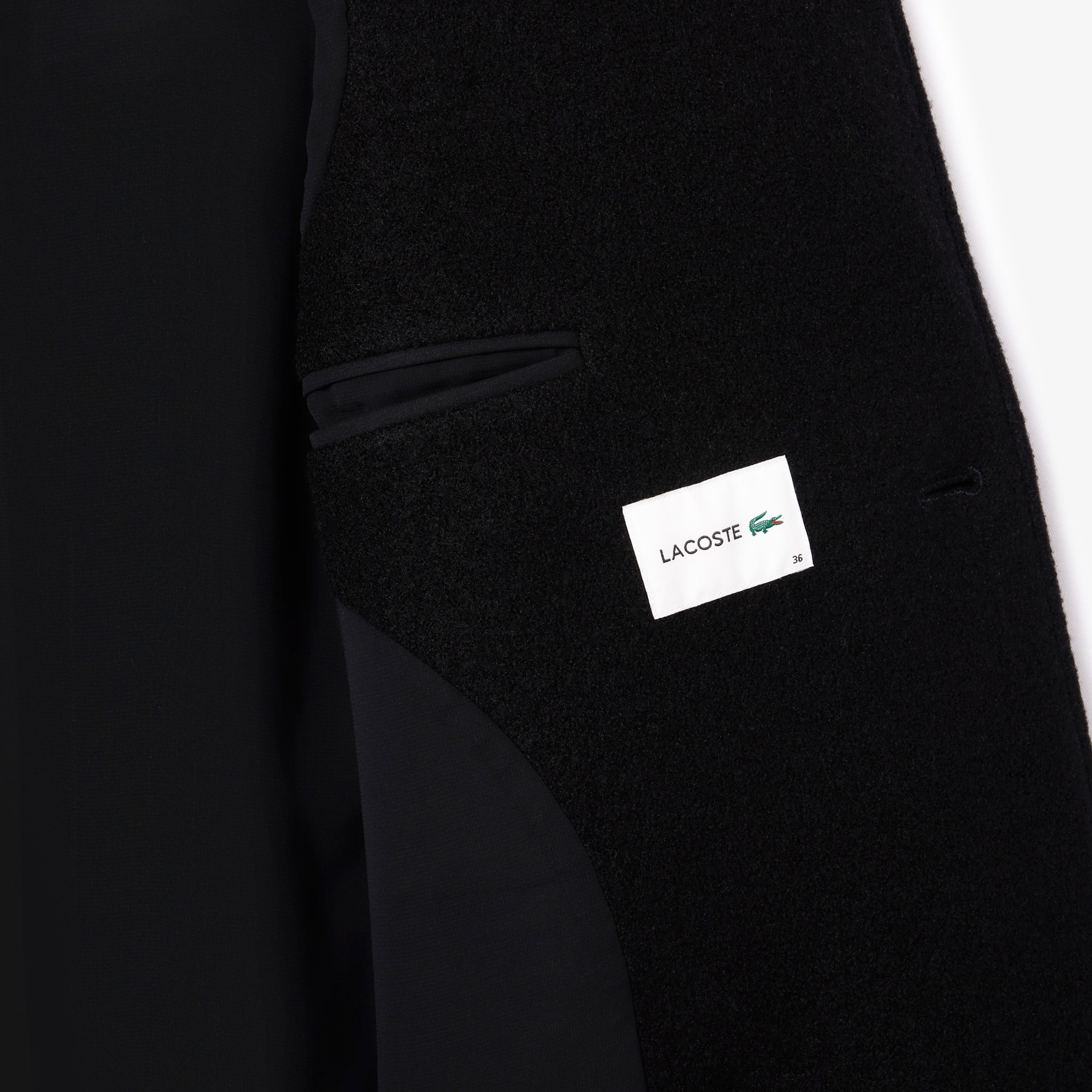 Lacoste Kadın Regular Fit Gömlek Yaka Yün Siyah Mont