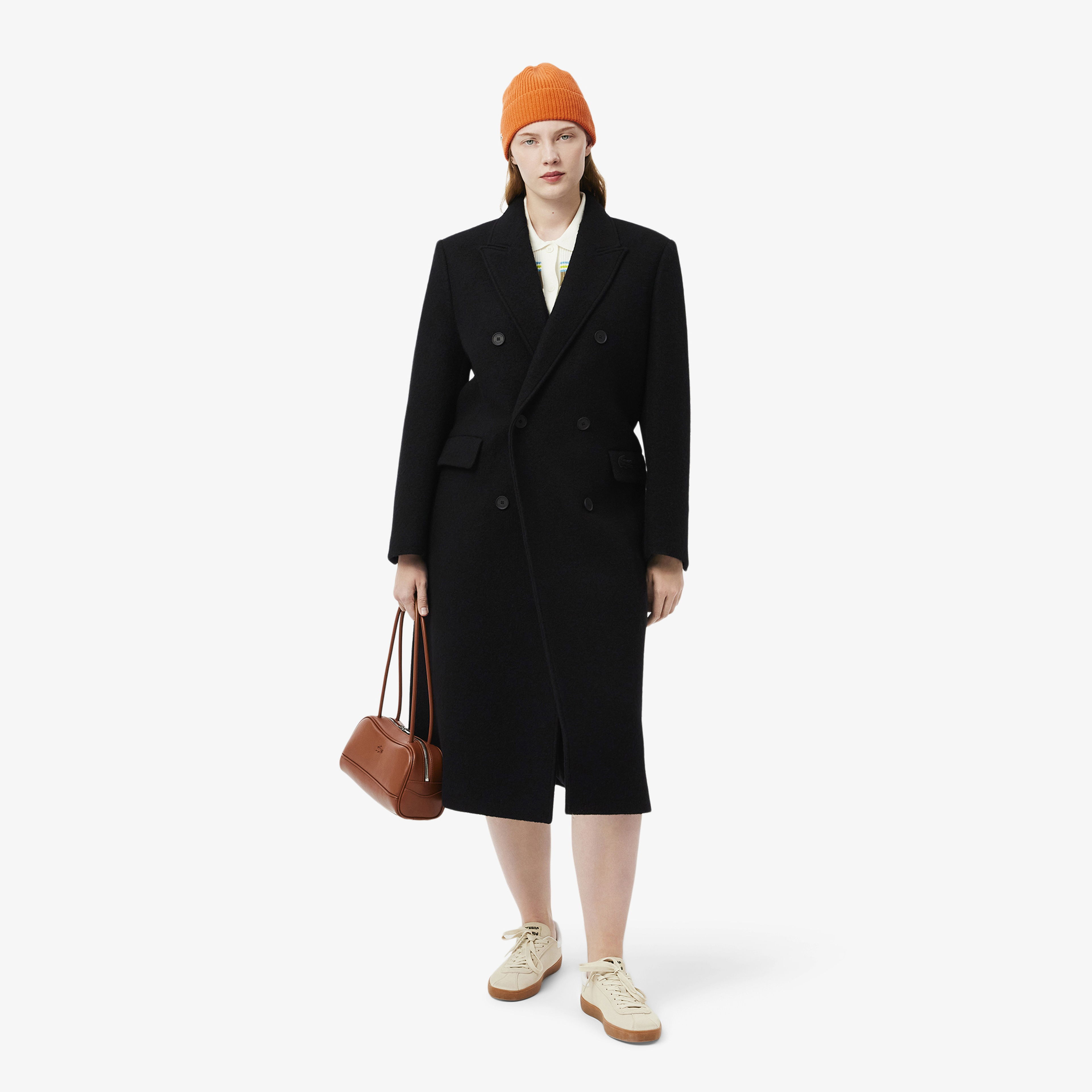 Lacoste Kadın Regular Fit Gömlek Yaka Yün Siyah Mont