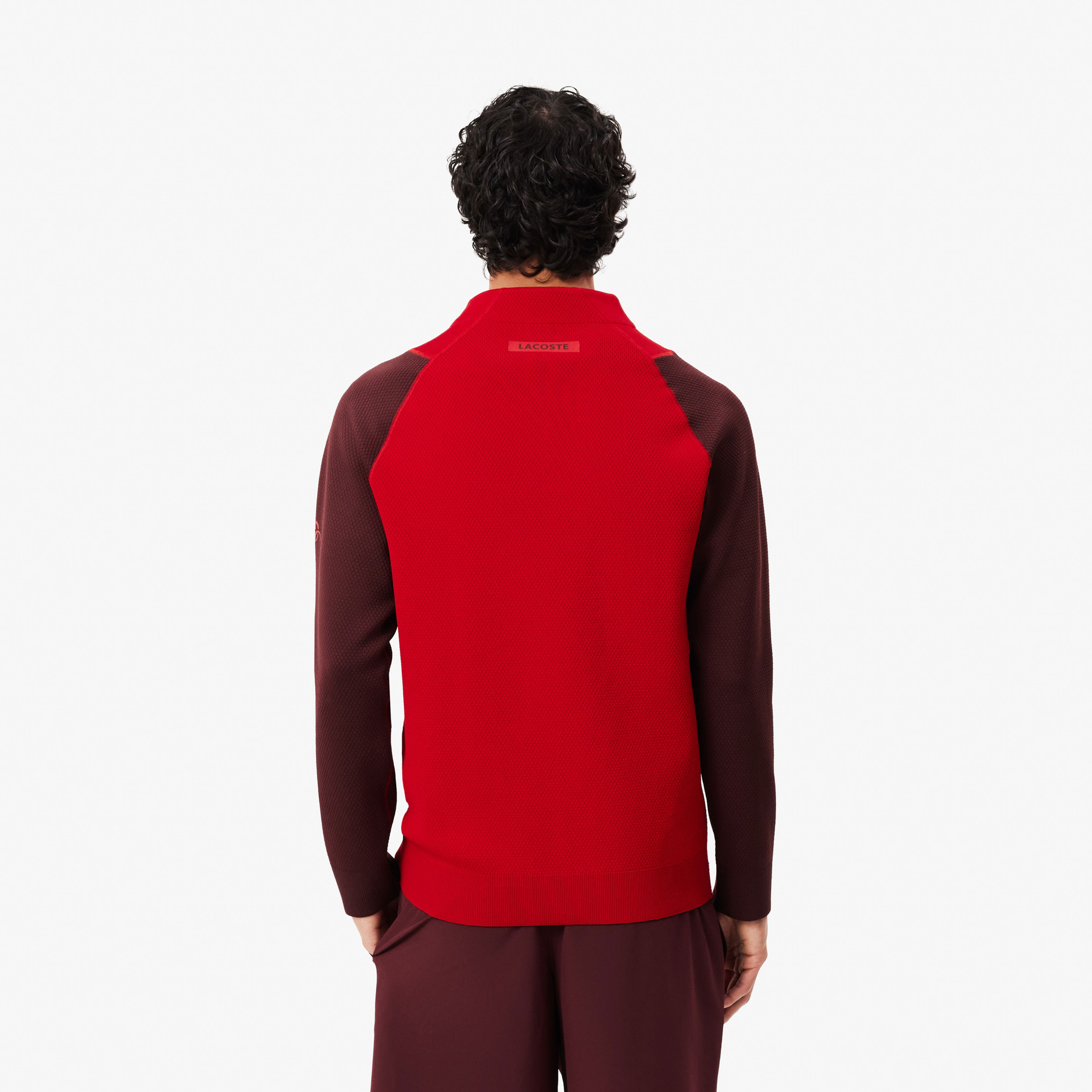 Lacoste X Novak Djokovic Erkek Regular Fit Fermuarlı Renk Bloklu Kırmızı Sweatshirt
