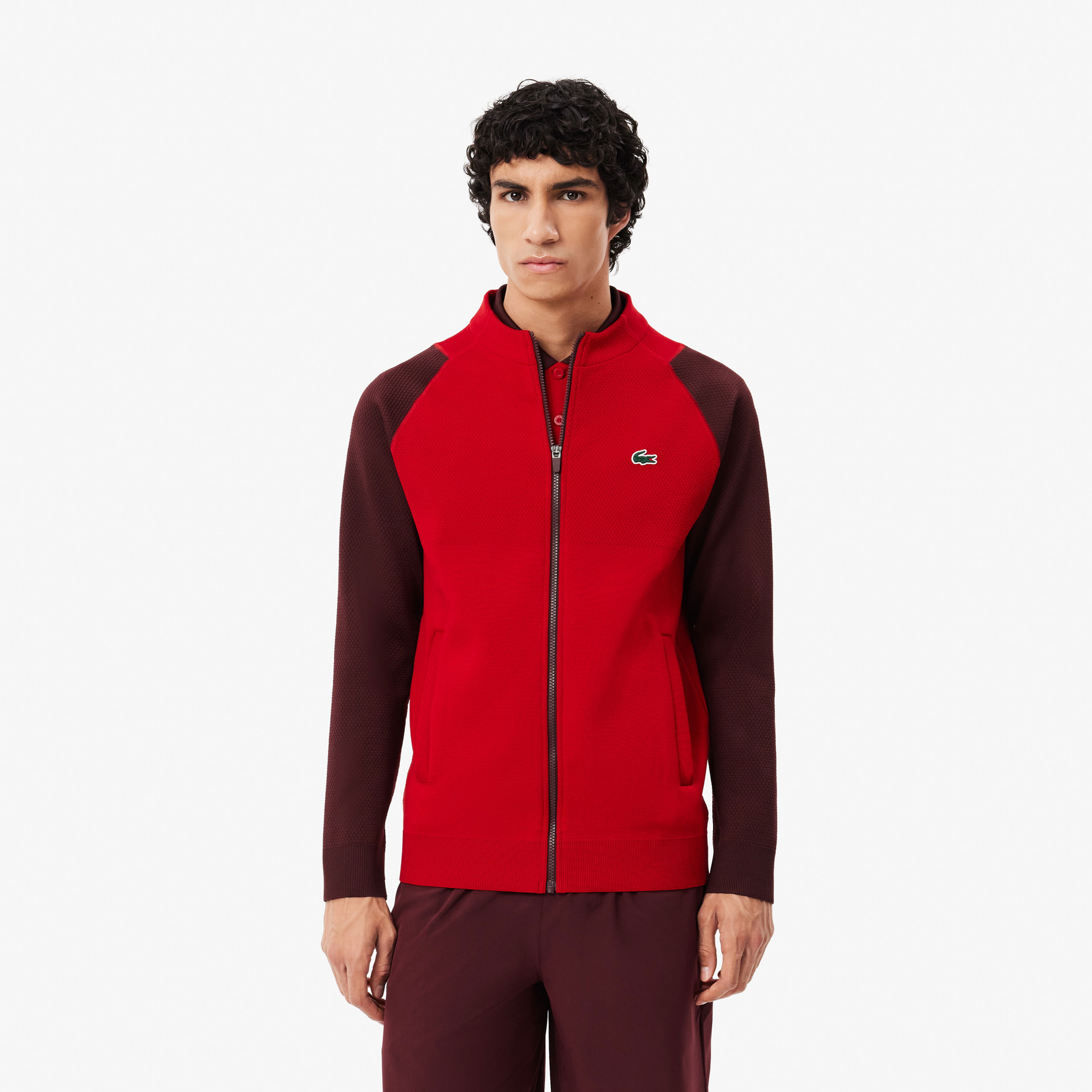 Lacoste X Novak Djokovic Erkek Regular Fit Fermuarlı Renk Bloklu Kırmızı Sweatshirt