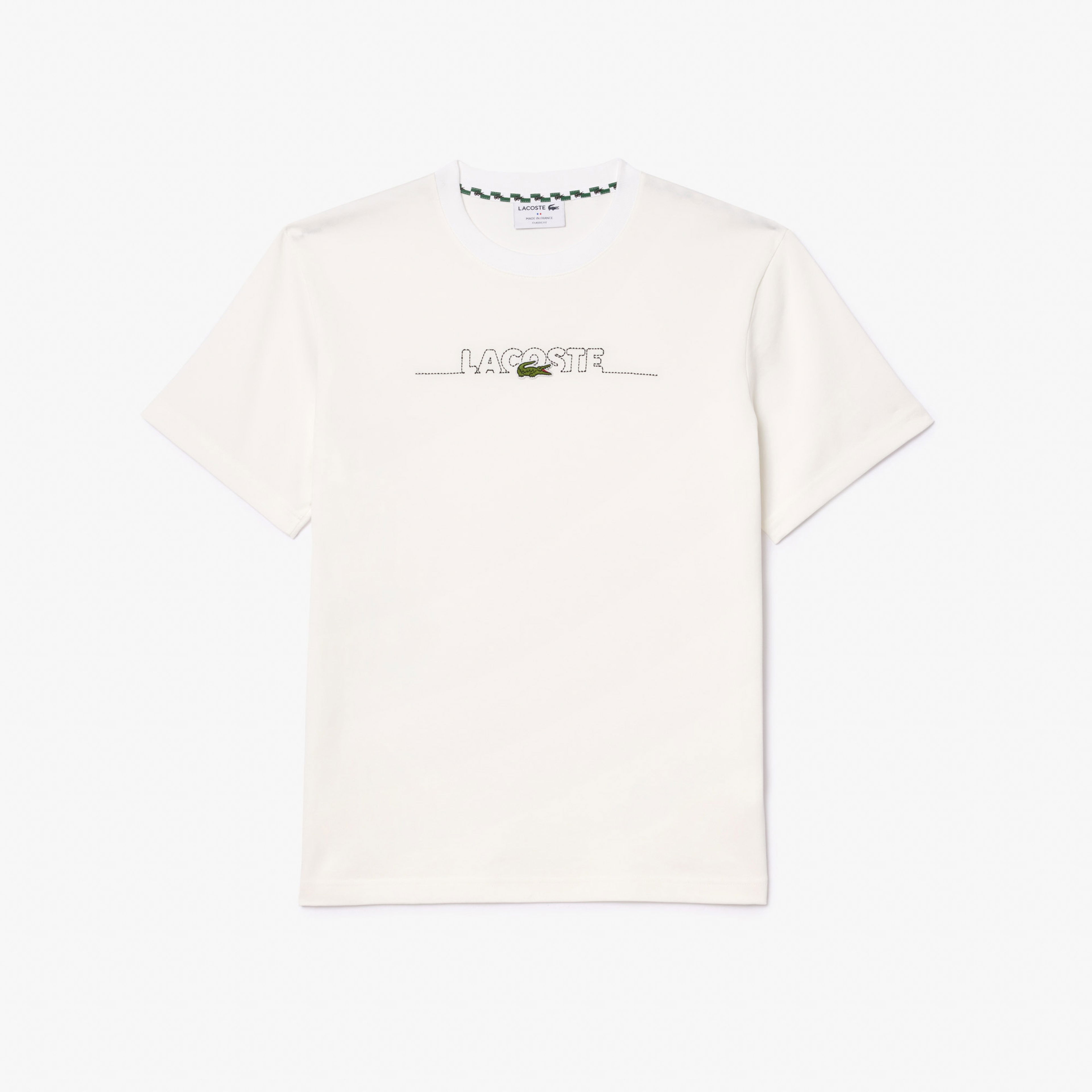 Lacoste Erkek Classic Fit Bisiklet Yaka Baskılı Beyaz T-Shirt