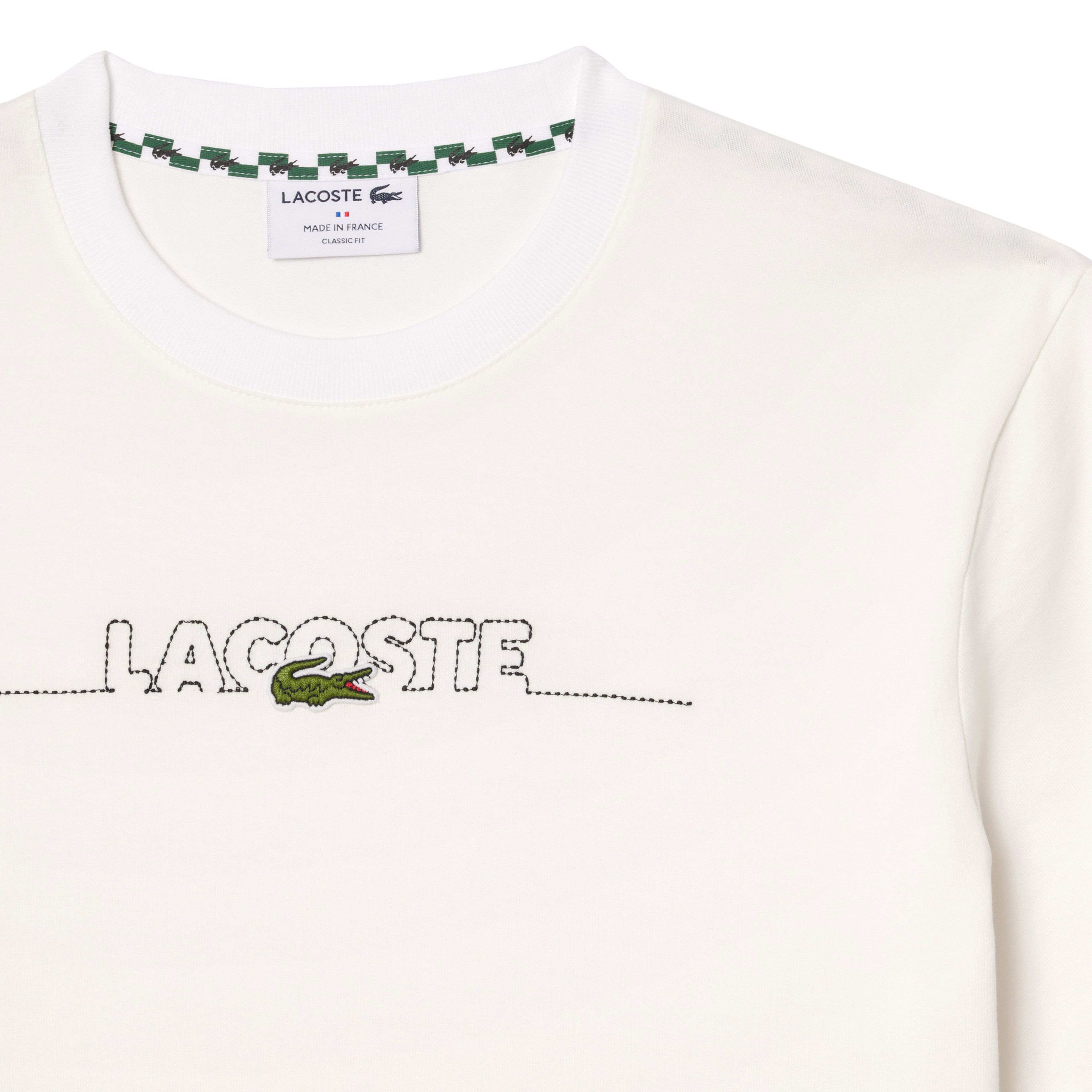 Lacoste Erkek Classic Fit Bisiklet Yaka Baskılı Beyaz T-Shirt
