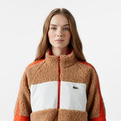 Lacoste Kadın Dik Yaka Renk Bloklu Kahverengi Mont
