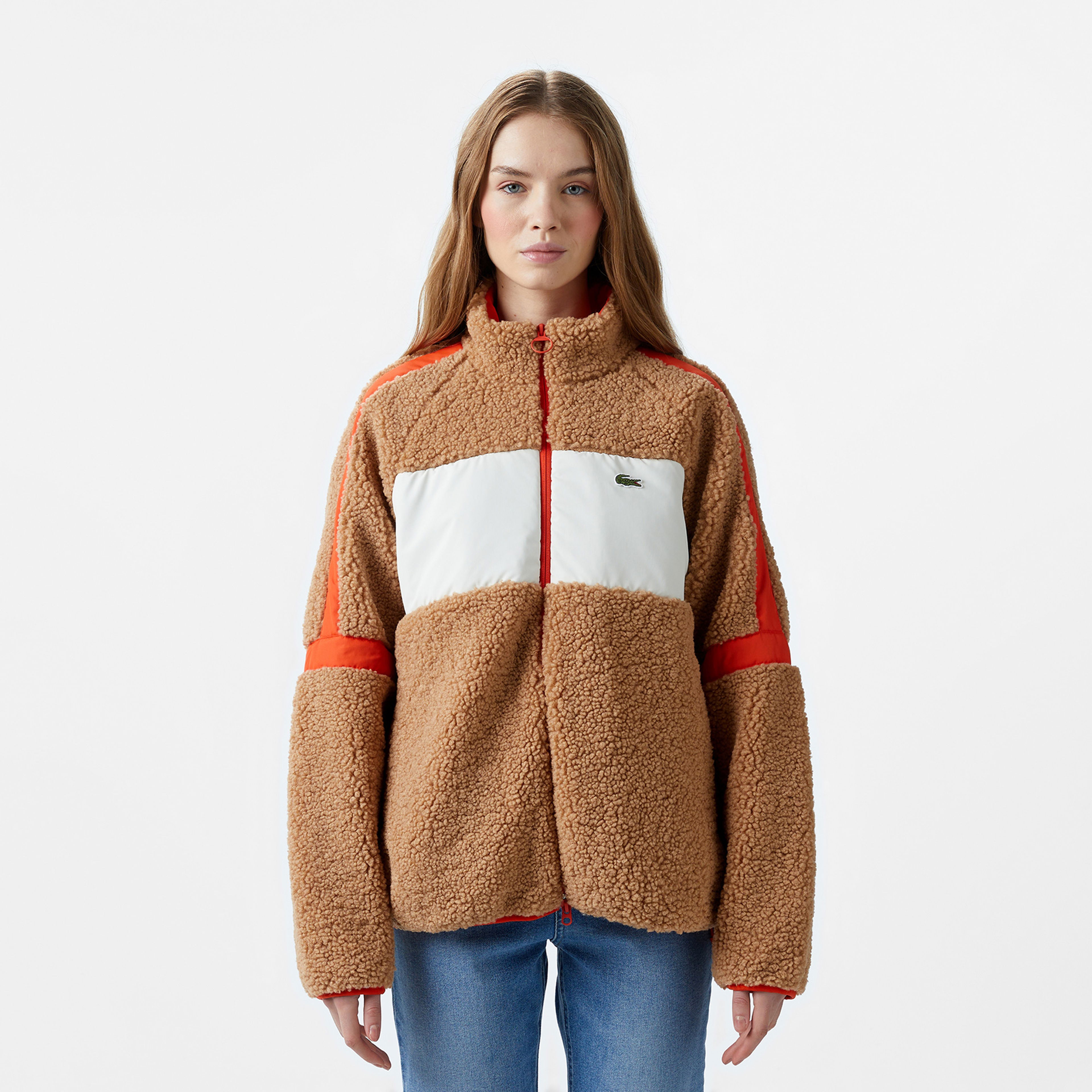 Lacoste Kadın Dik Yaka Renk Bloklu Kahverengi Mont