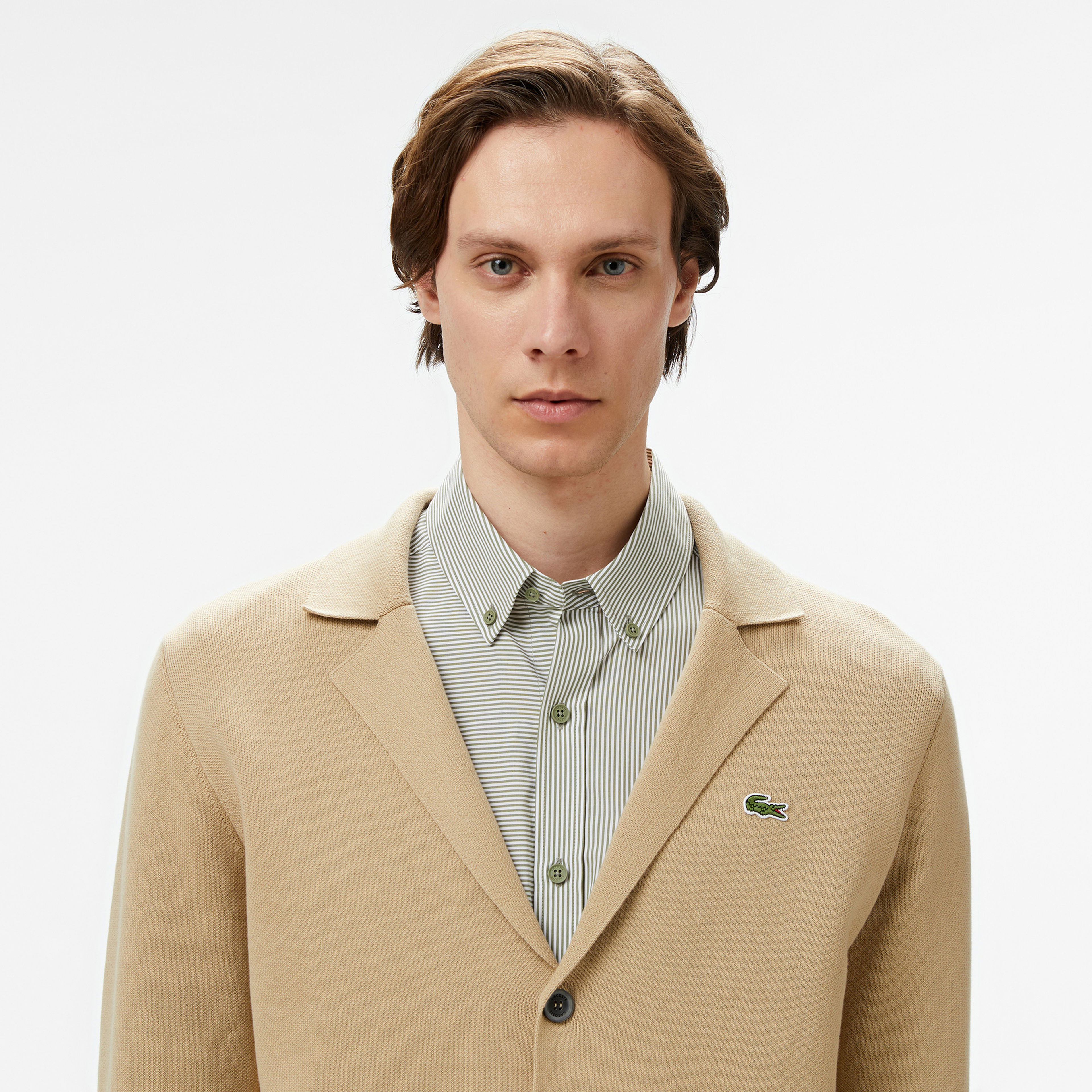 Lacoste Erkek Classic Fit V Yaka Kahverengi Hırka