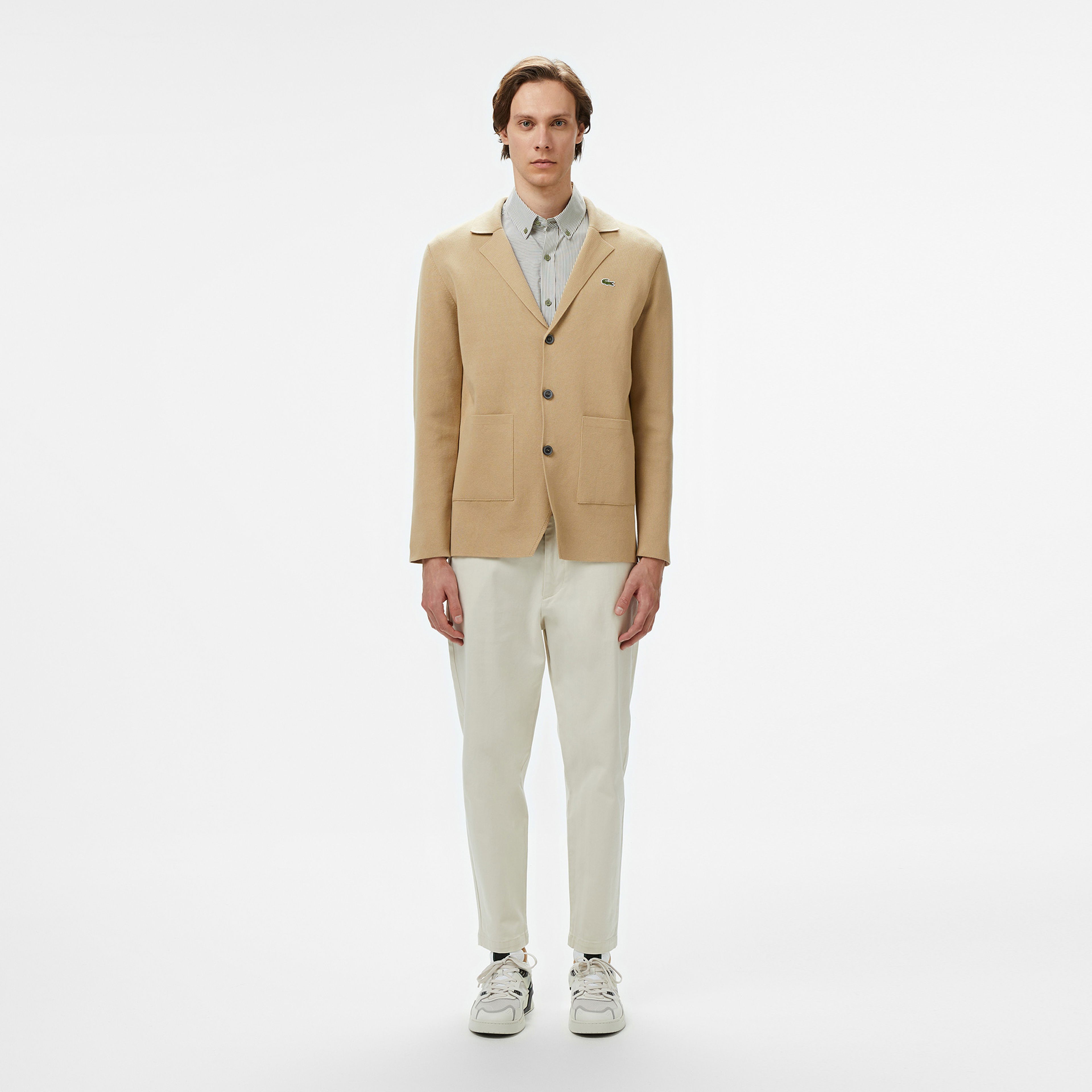 Lacoste Erkek Classic Fit V Yaka Kahverengi Hırka
