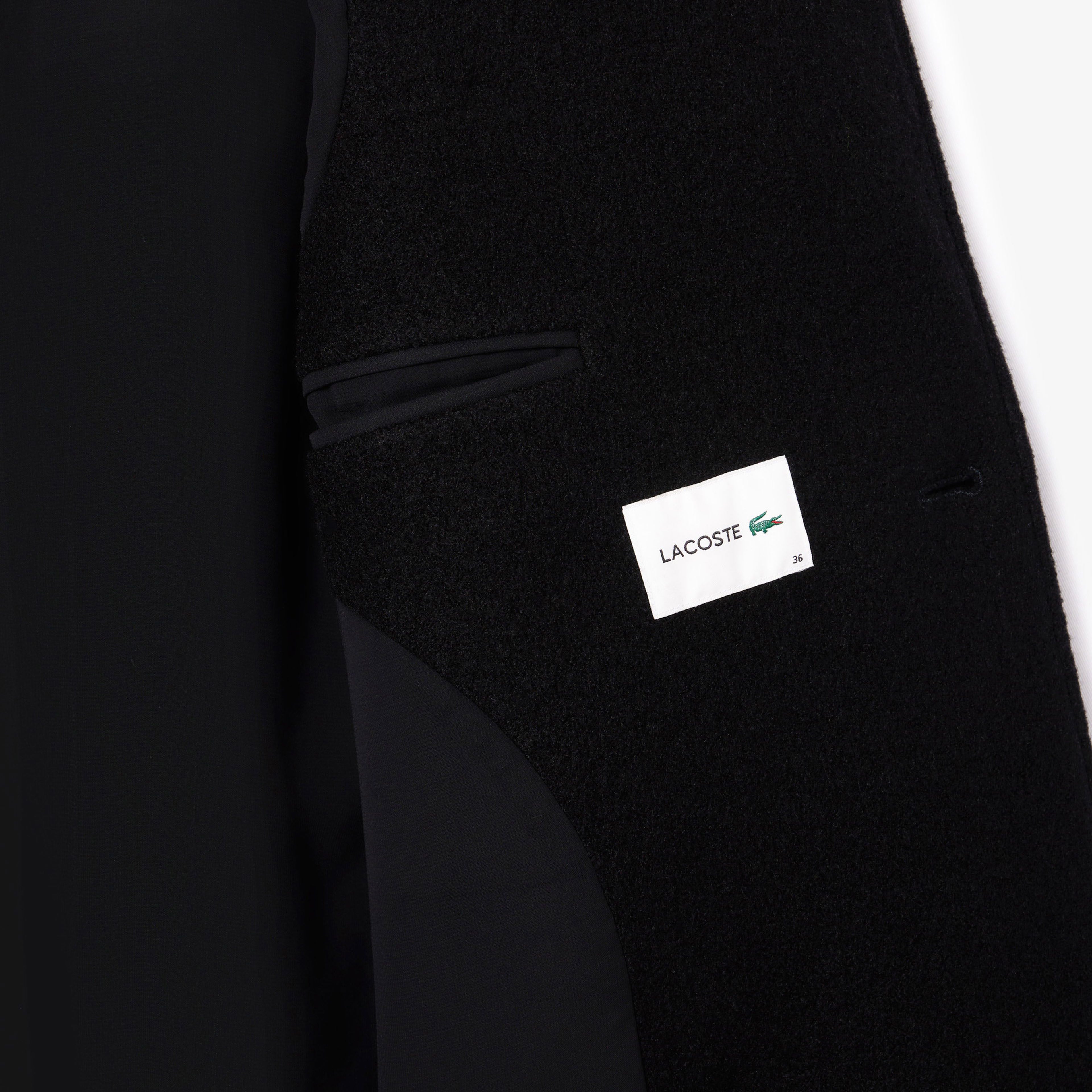 Lacoste Kadın Regular Fit Gömlek Yaka Yün Siyah Mont