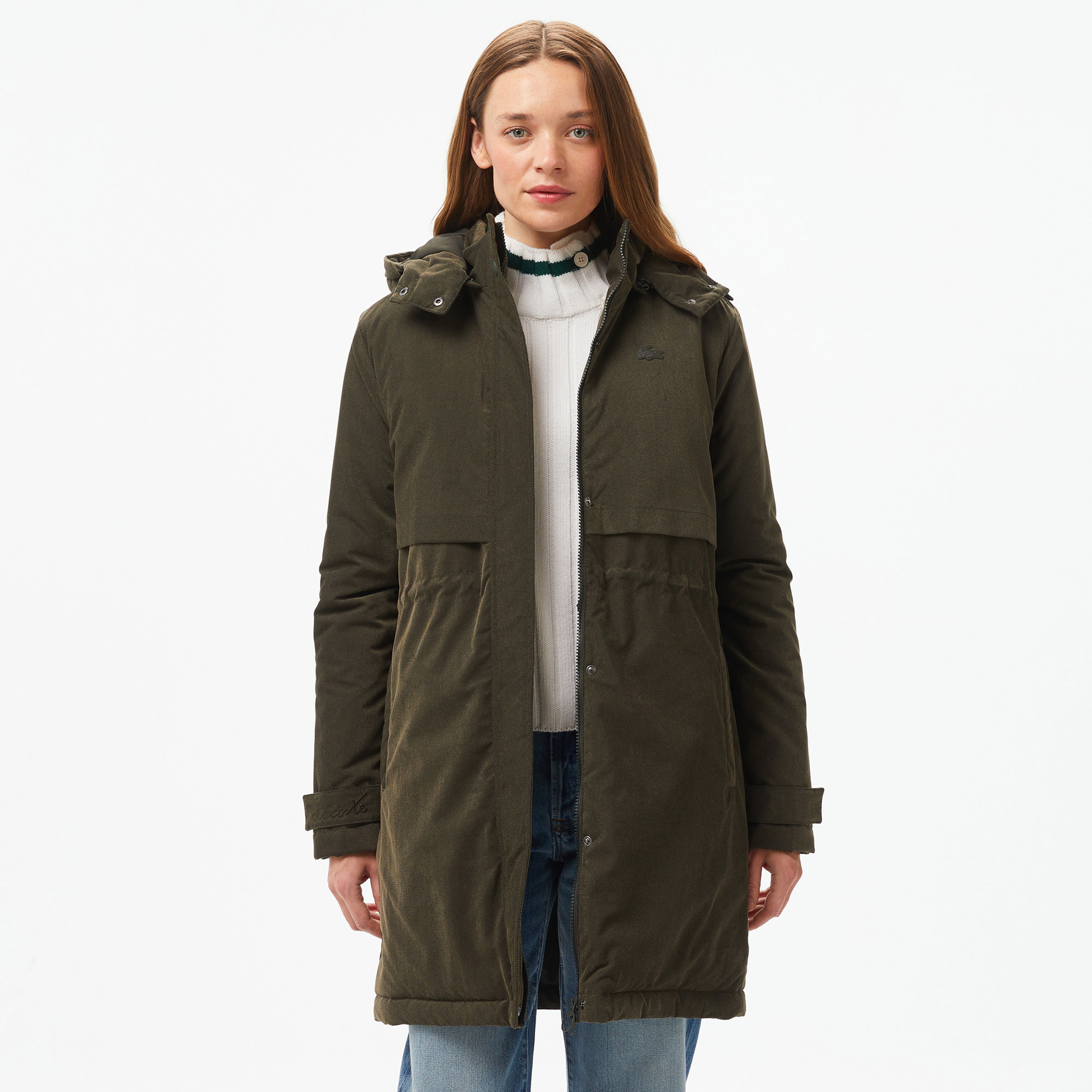 Lacoste Kadın Relaxed Fit Kapüşonlu Haki Mont