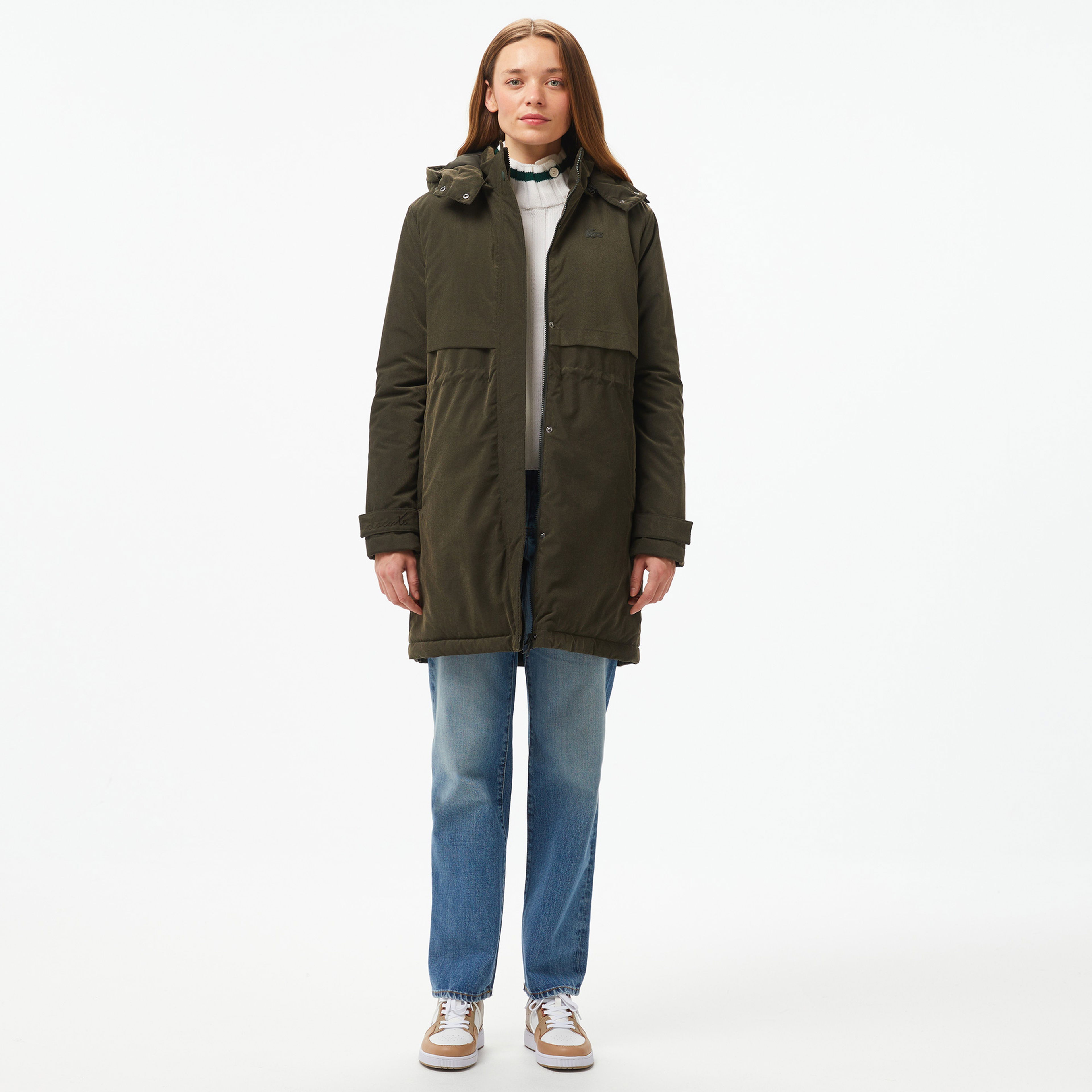 Lacoste Kadın Relaxed Fit Kapüşonlu Haki Mont