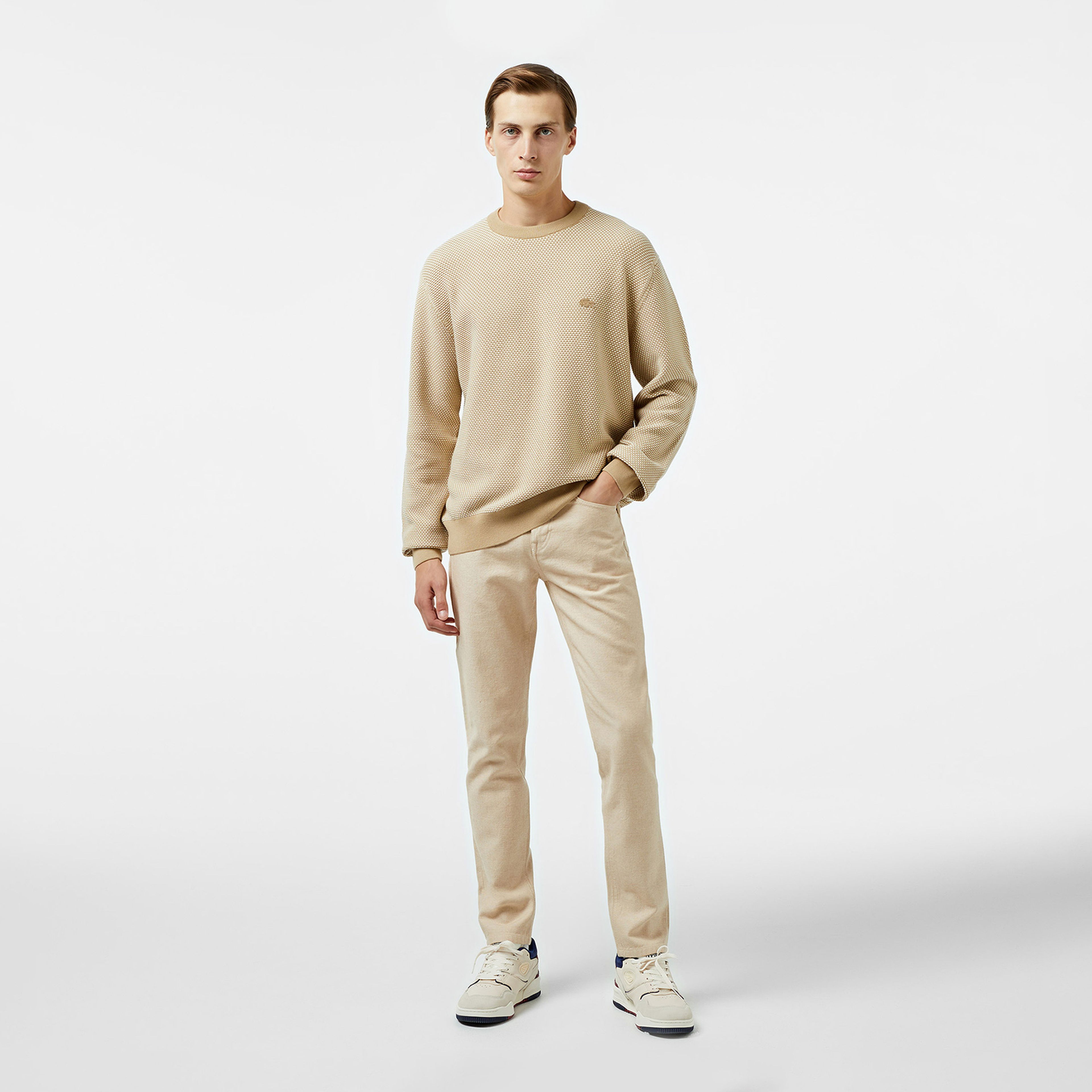 Lacoste Relaxed Fit Erkek Bej Triko
