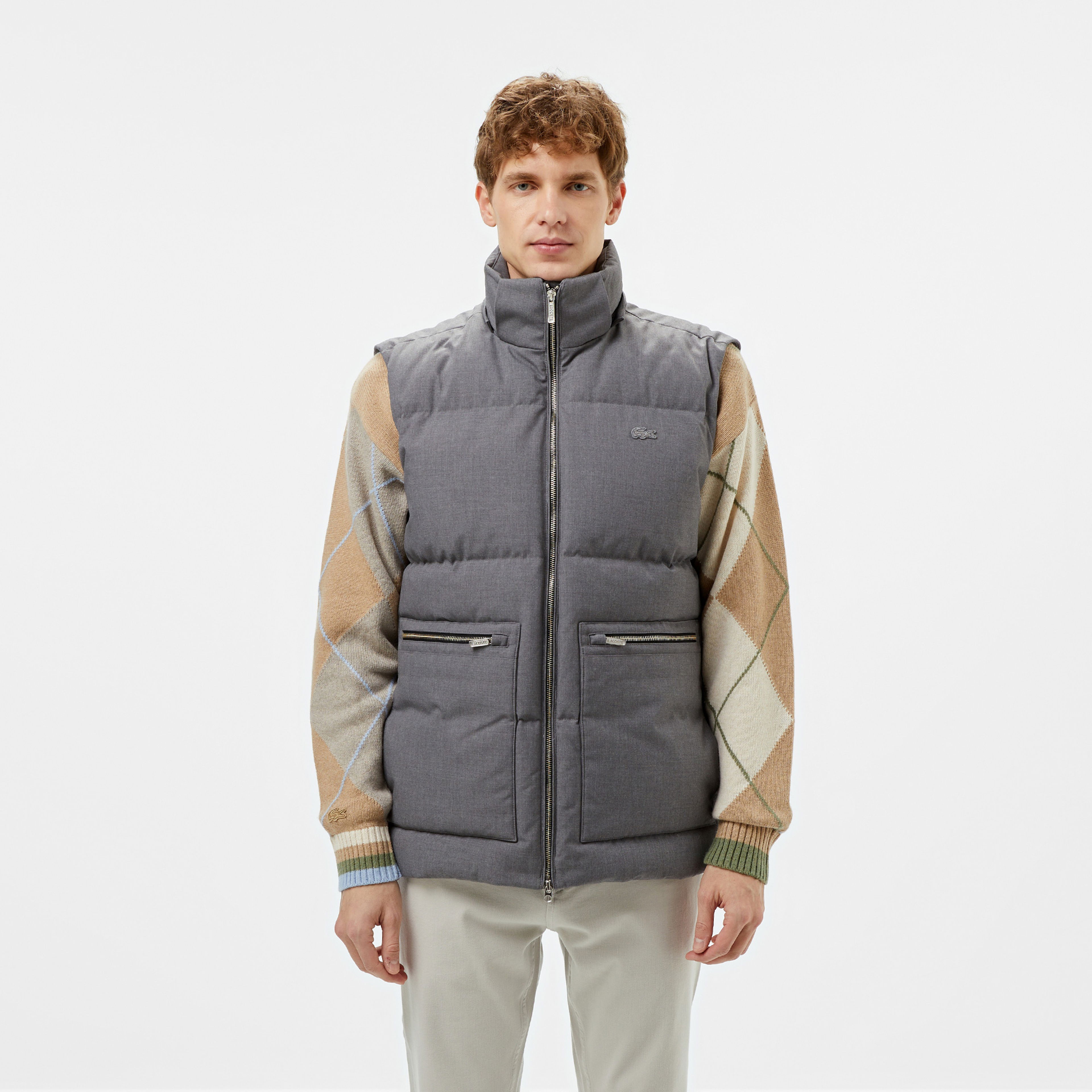 Lacoste Erkek Kapüşonlu Gri Şişme Mont