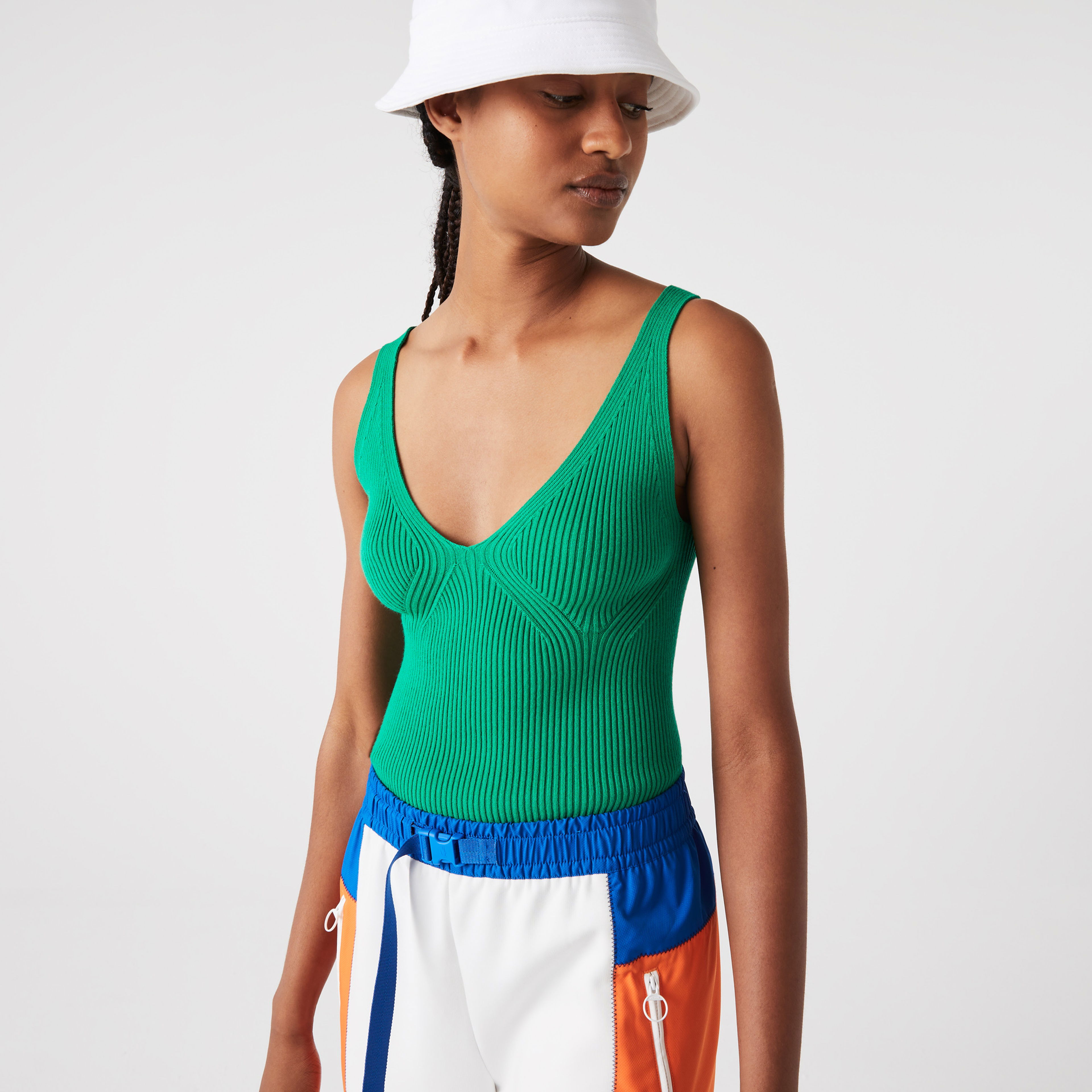 Lacoste Kadın Askılı V Yaka Yeşil Triko
