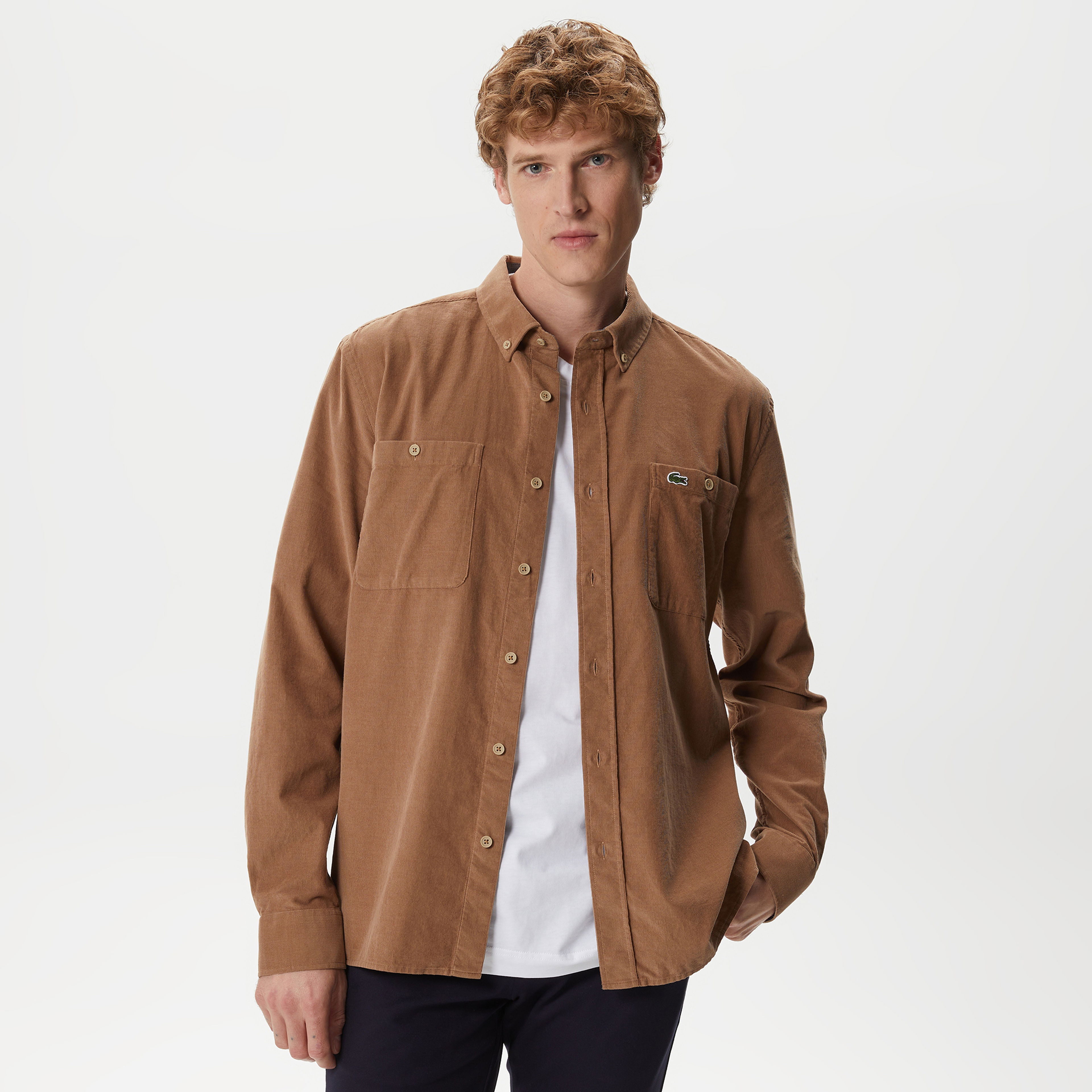 Lacoste Erkek Regular Fit Düğmeli Yaka Bej Gömlek
