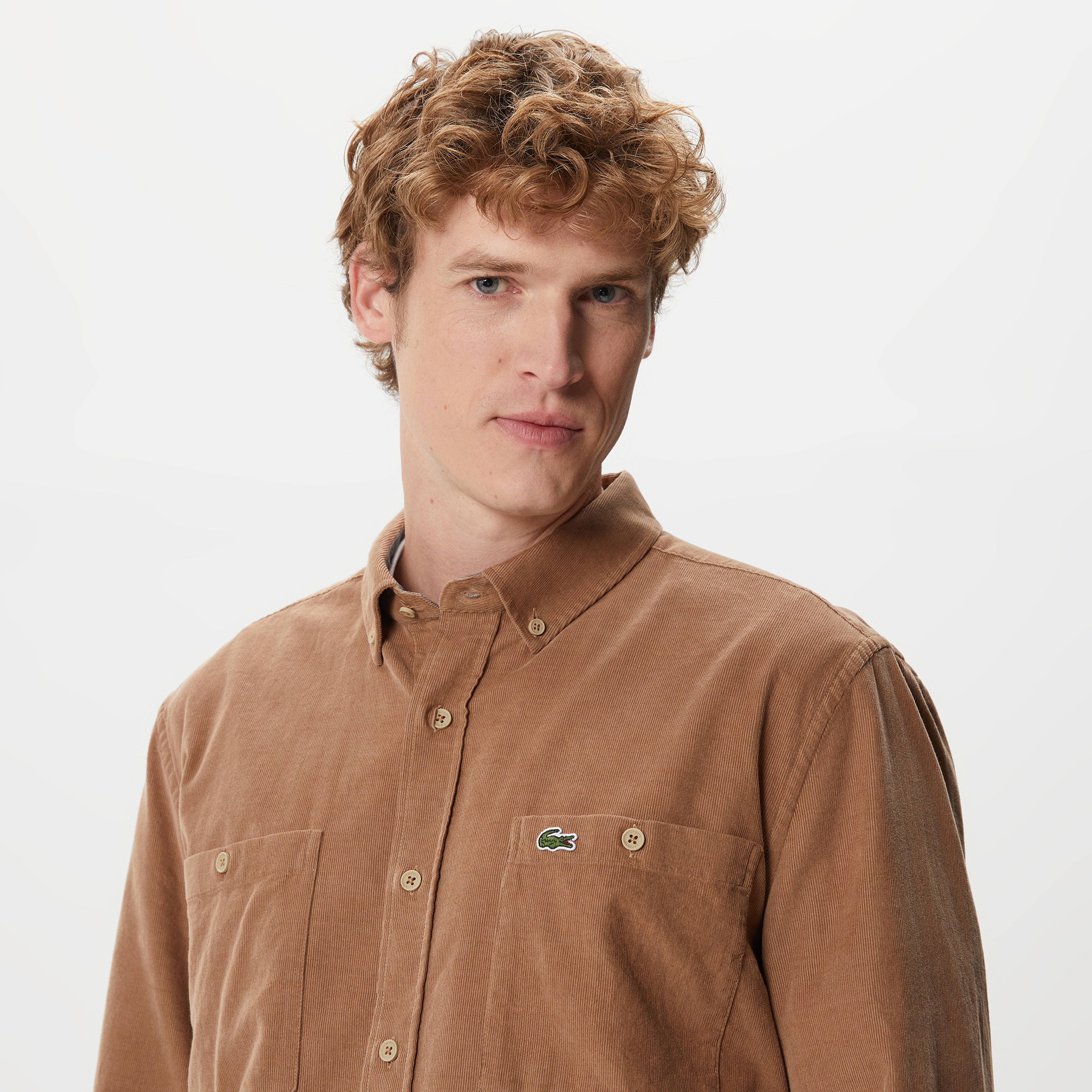 Lacoste Erkek Regular Fit Düğmeli Yaka Bej Gömlek
