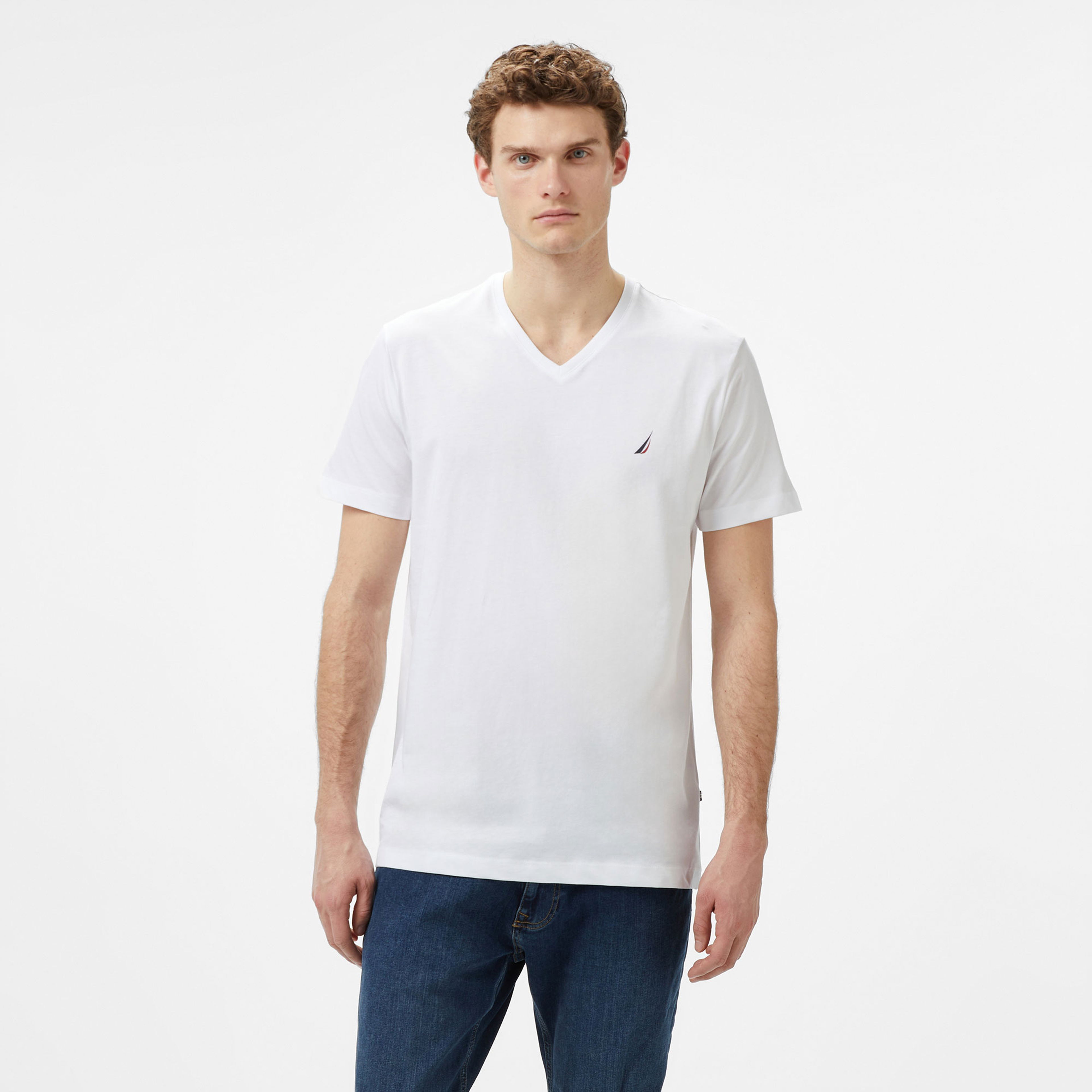 Nautica Erkek Beyaz Standart Fit V Yaka T-Shirt