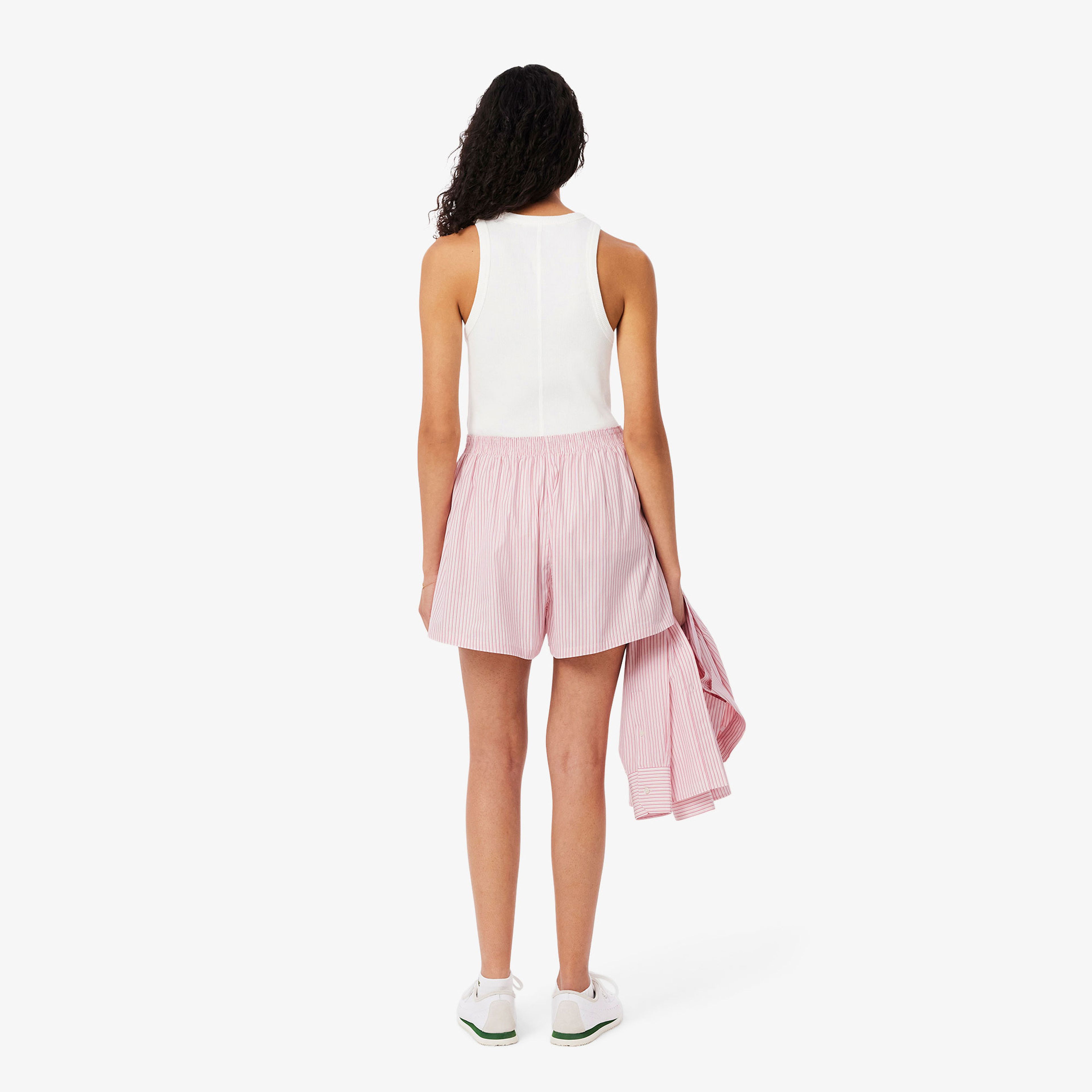 Lacoste Kadın Loose Fit Çizgili Pembe Şort