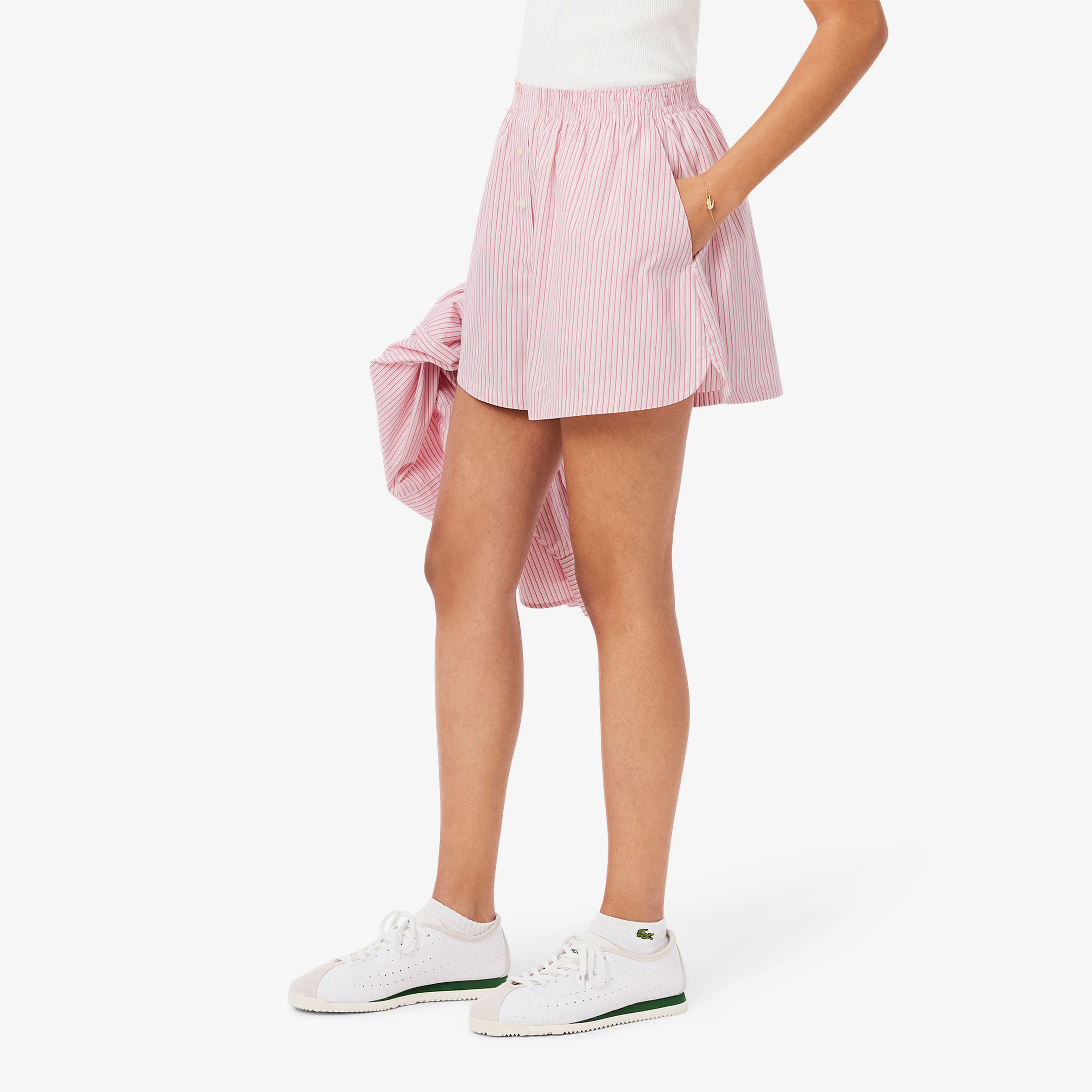 Lacoste Kadın Loose Fit Çizgili Pembe Şort