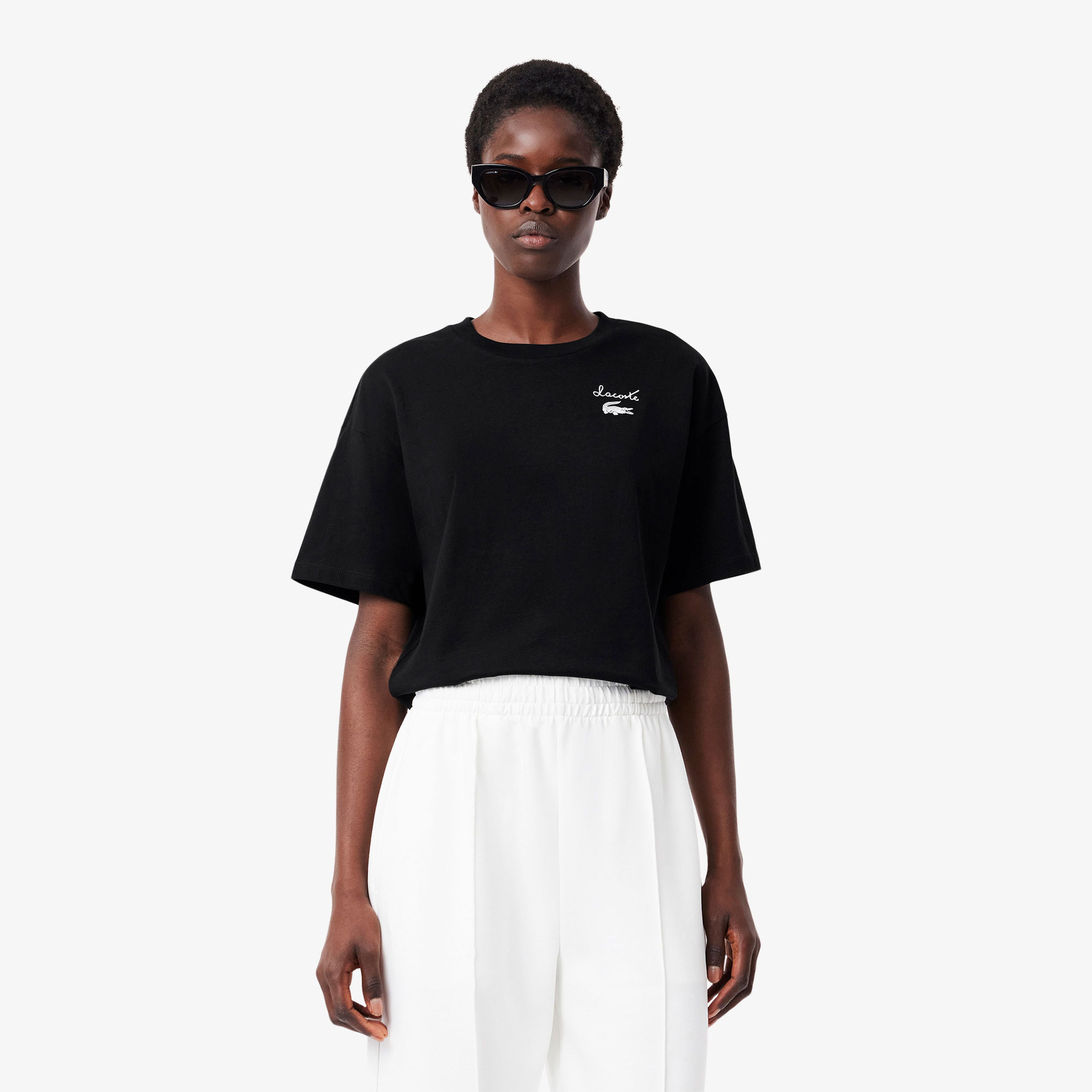 Lacoste Kadın Bisiklet Yaka Siyah T-Shirt