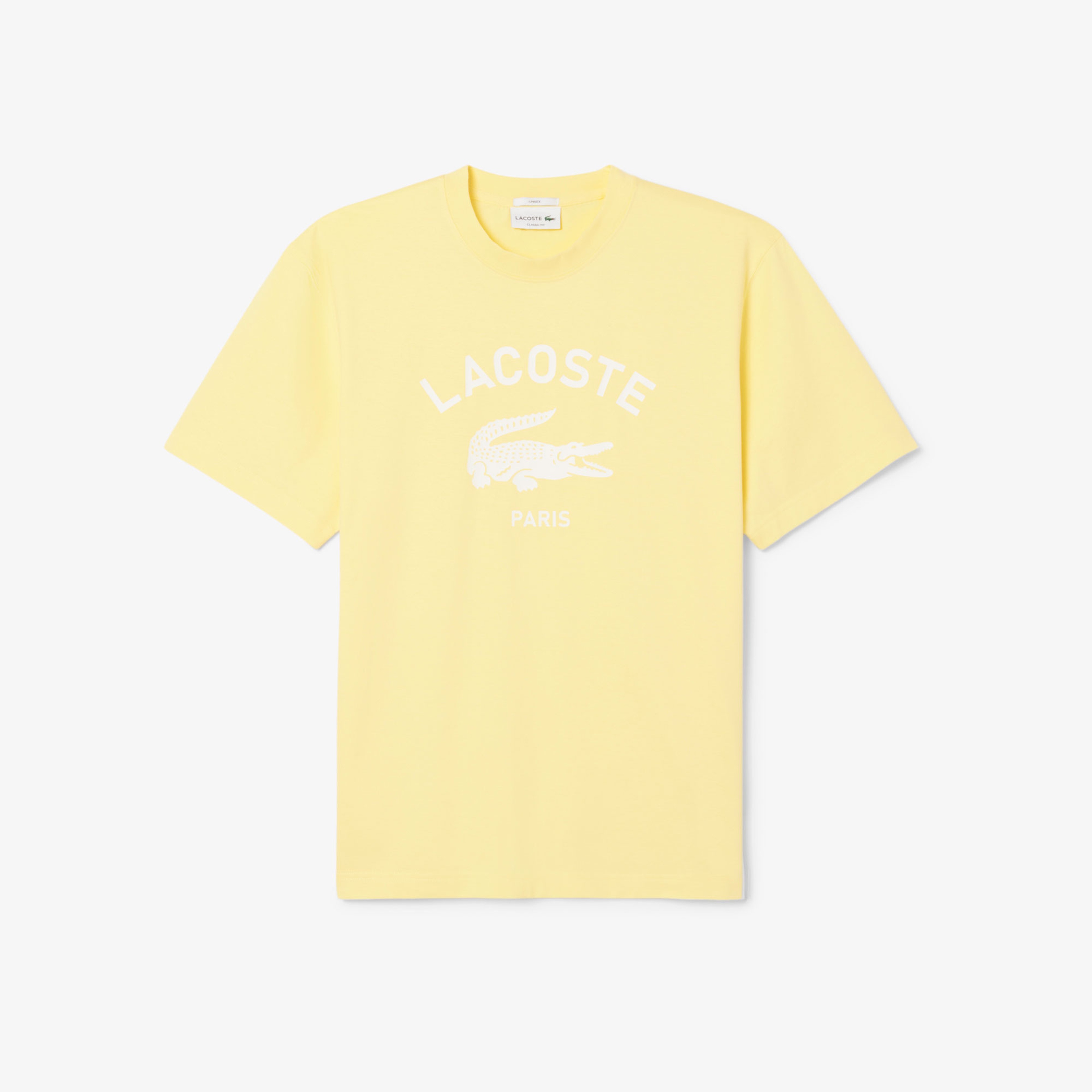 Lacoste Unisex Bisiklet Yaka Baskılı Sarı T-Shirt