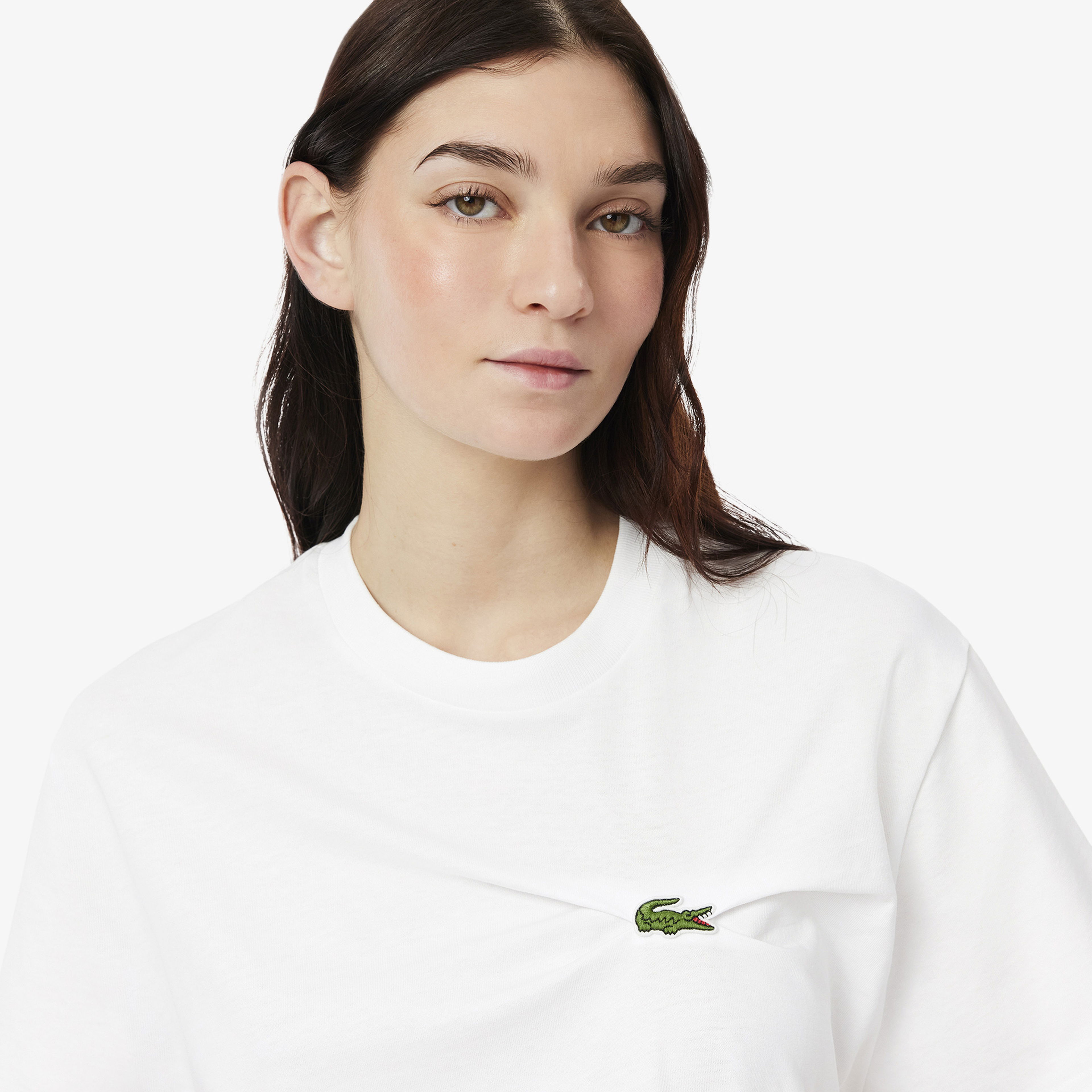 Lacoste Kadın Oversize Fit Bisiklet Yaka Beyaz T-Shirt