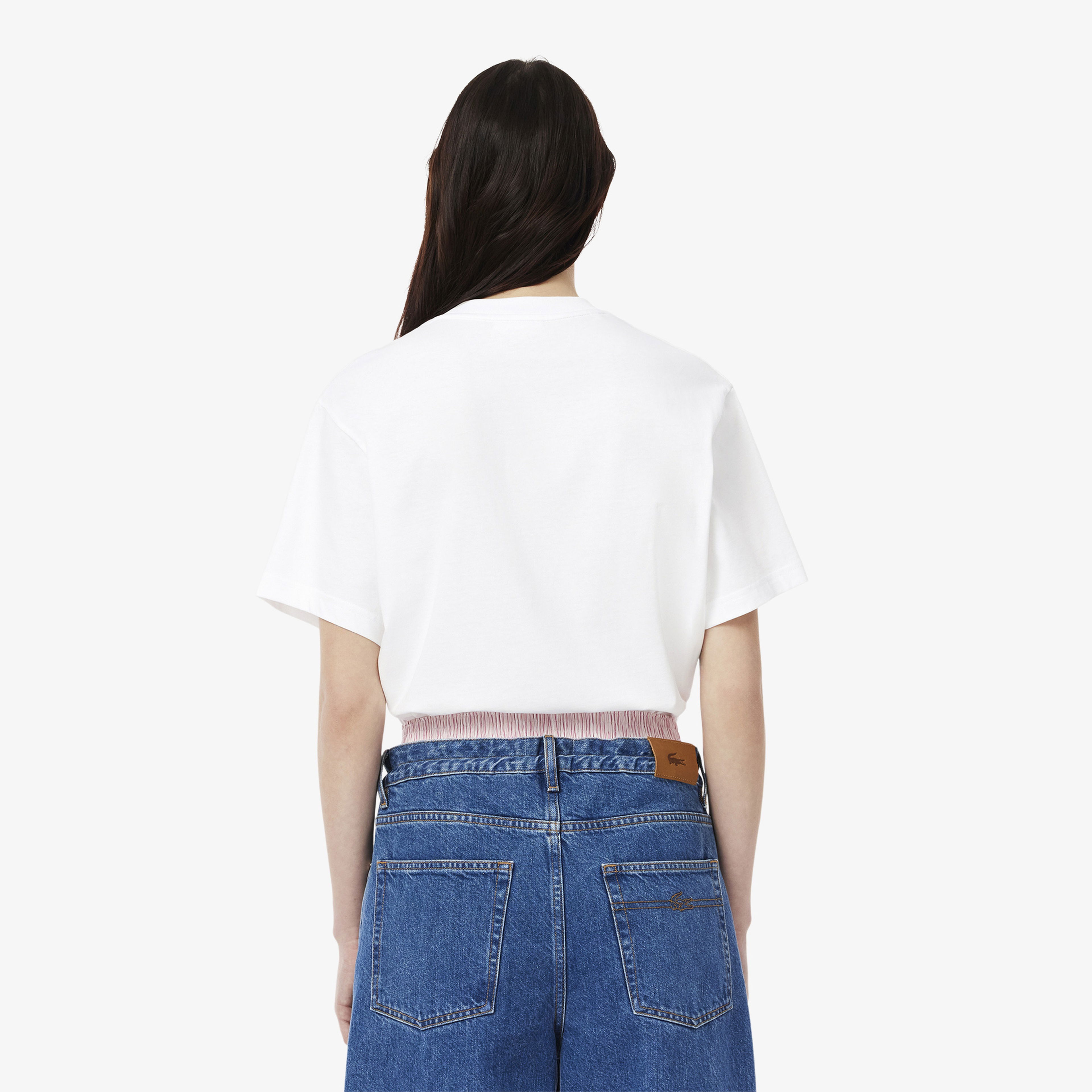 Lacoste Kadın Oversize Fit Bisiklet Yaka Beyaz T-Shirt