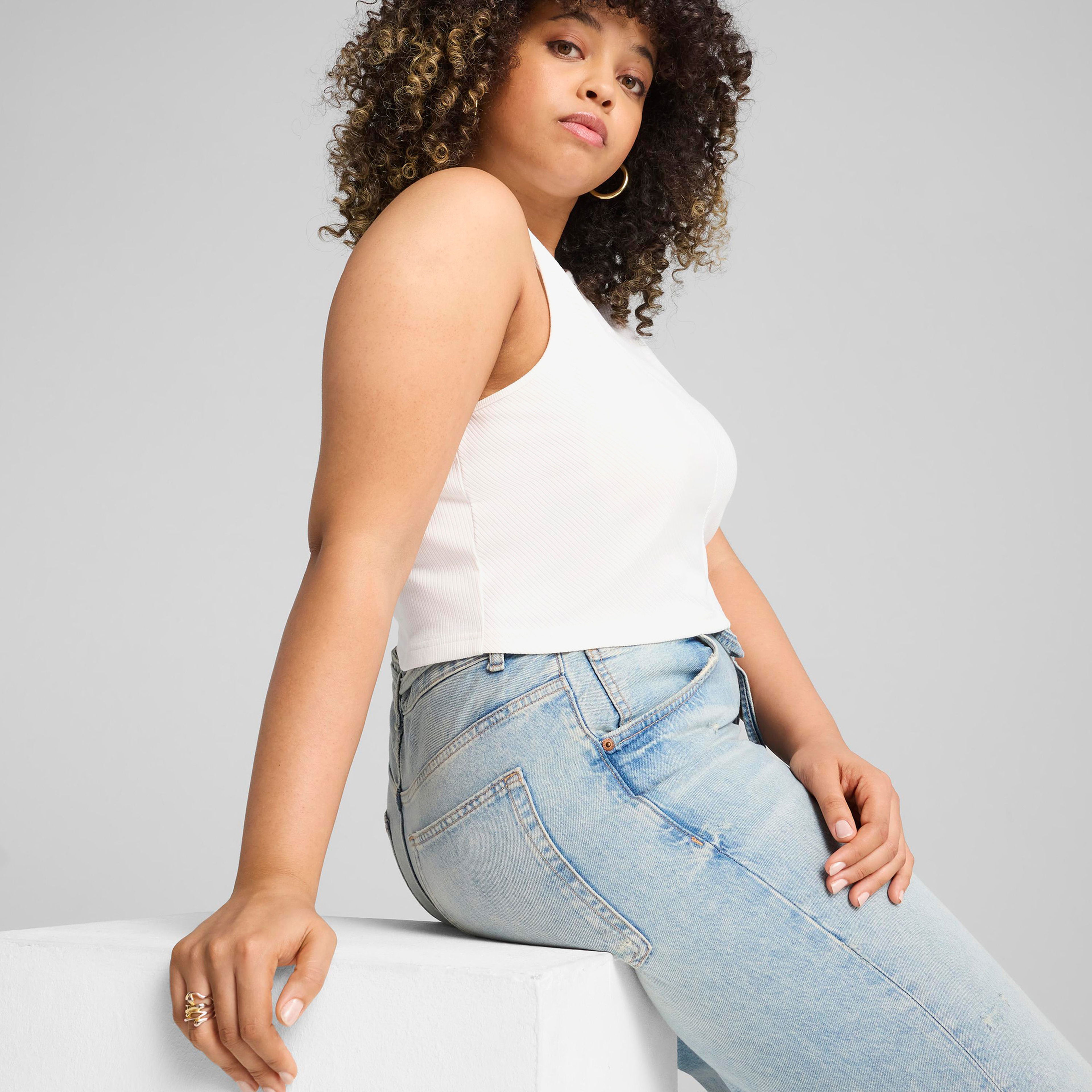 Puma Wardrobe Essentials Ribbed Crop Top Kadın Beyaz Atlet