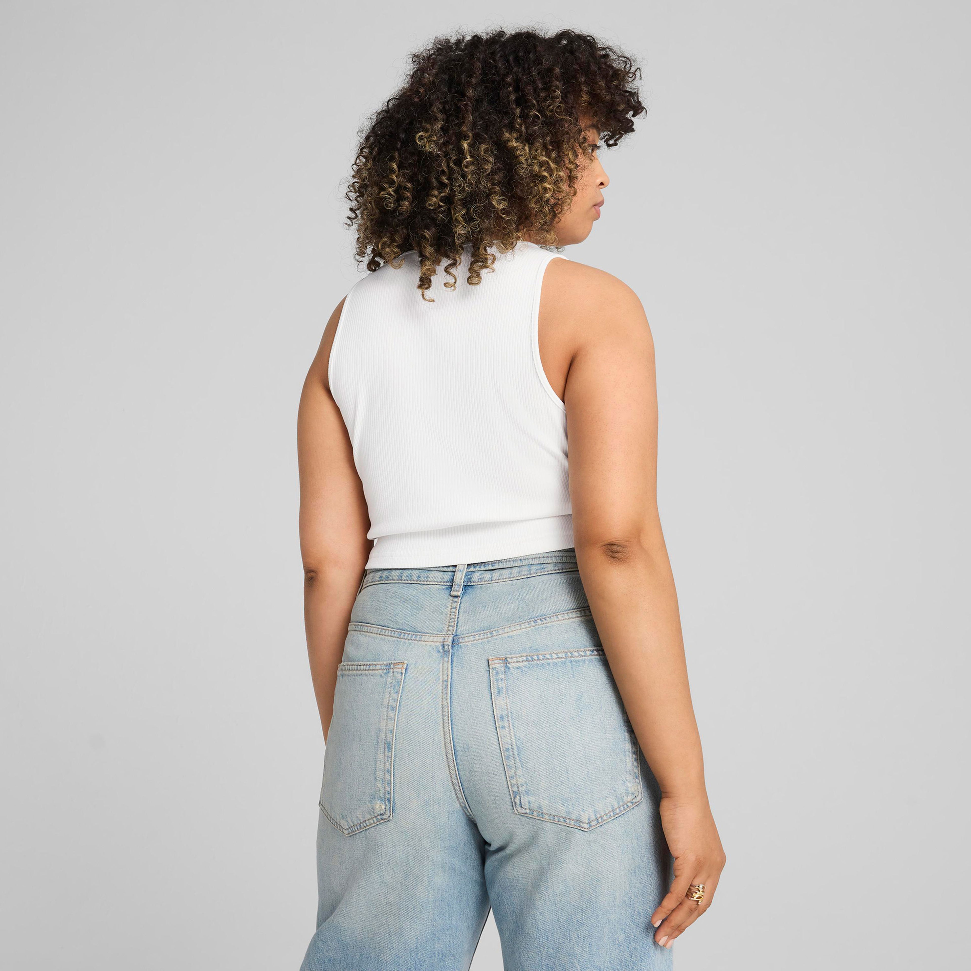 Puma Wardrobe Essentials Ribbed Crop Top Kadın Beyaz Atlet