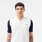 Lacoste Erkek Kısa Kollu Yarım Fermuarlı Renk Bloklu Beyaz Triko