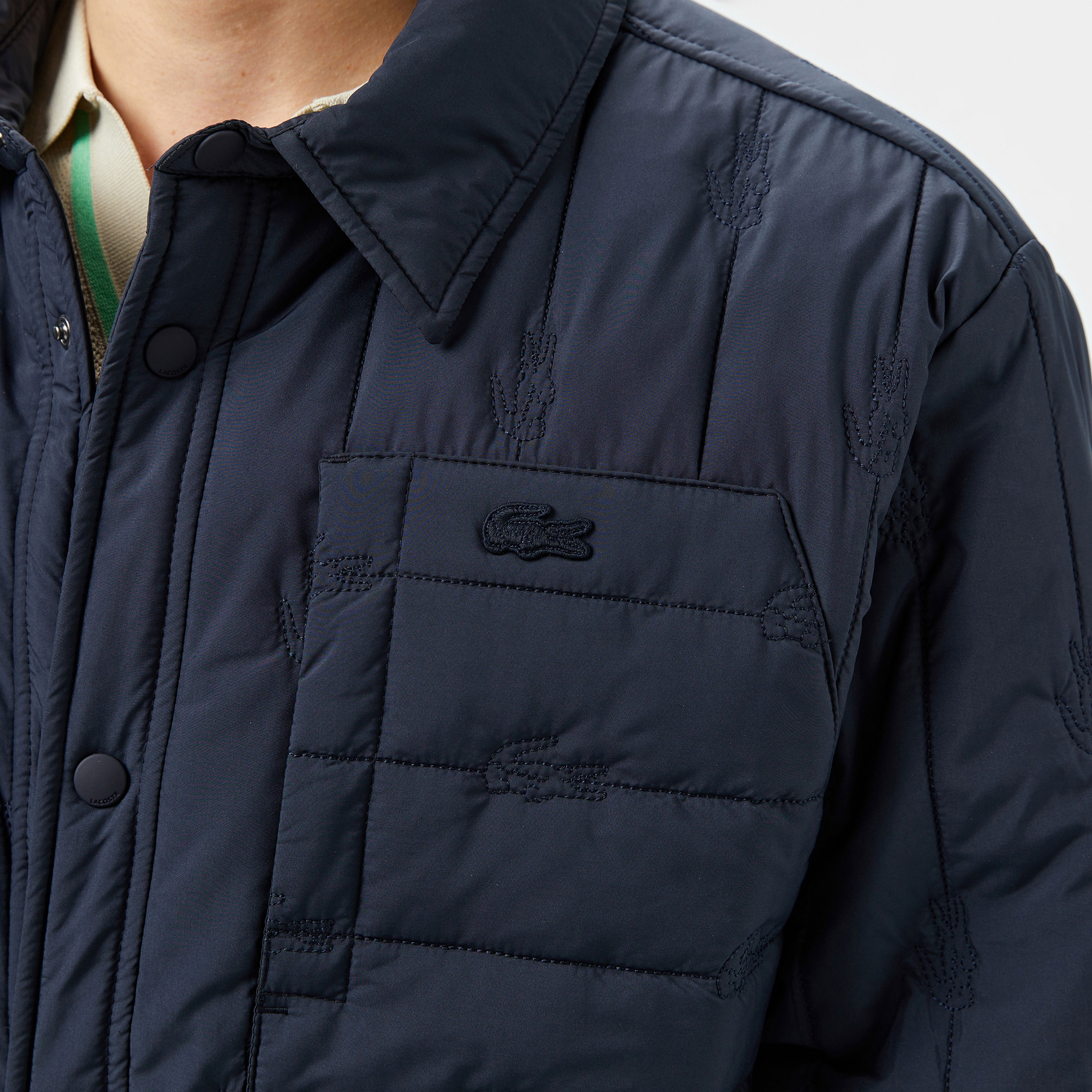 Lacoste Erkek Relaxed Fit Gömlek Yaka Desenli Lacivert Ceket