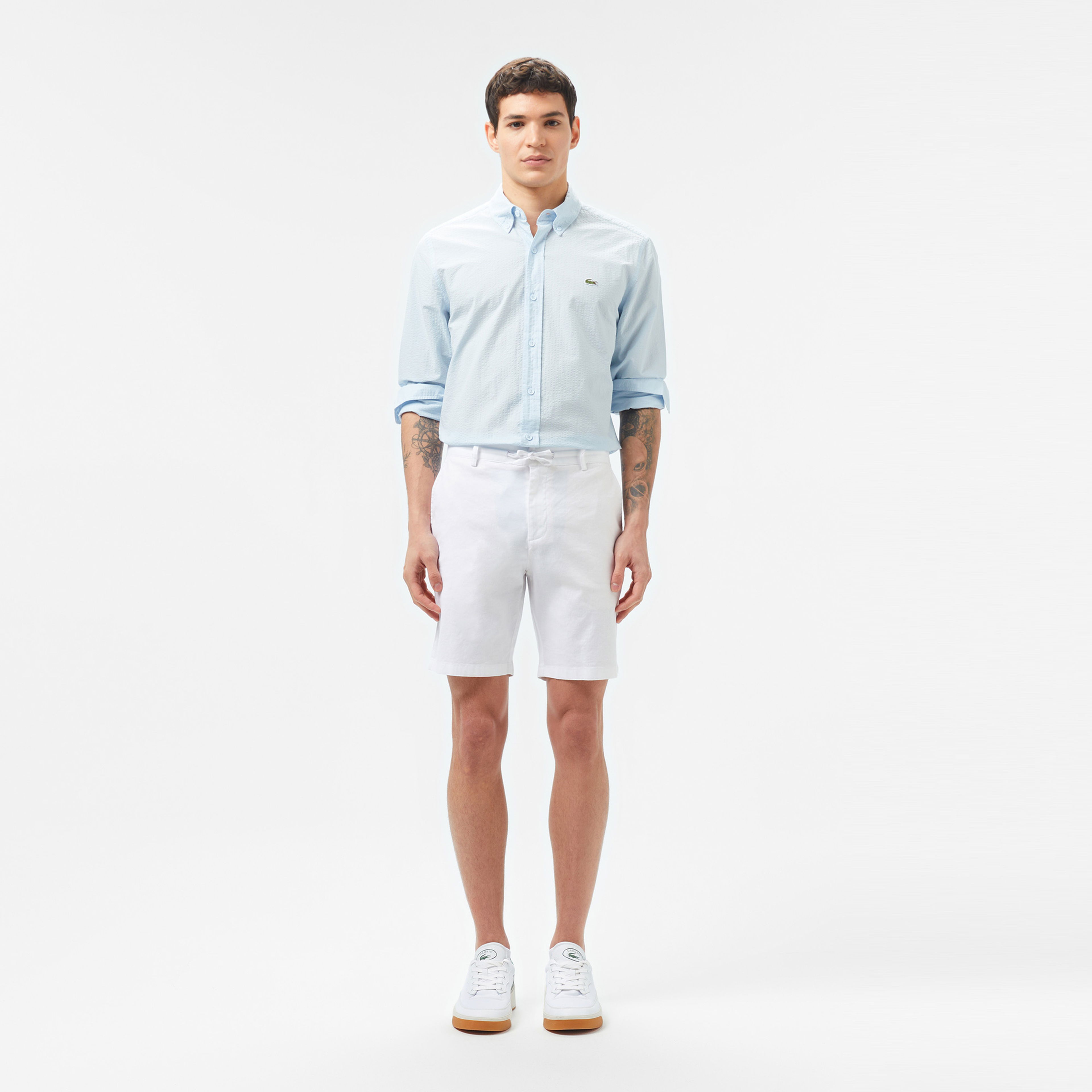Lacoste Erkek Regular Fit Keten Beyaz Bermuda Şort