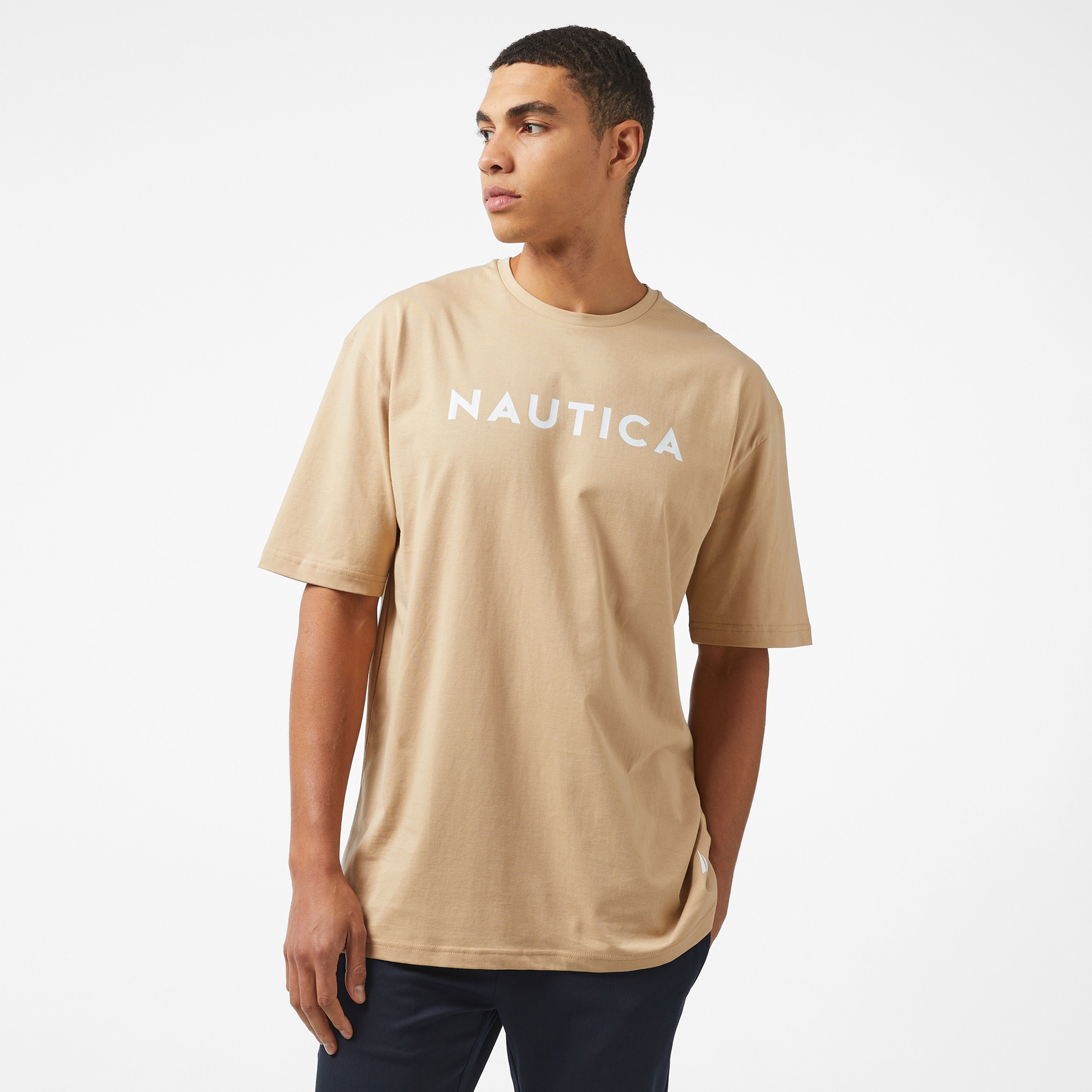 Nautica Erkek Bej Oversize Kısa Kollu T-Shirt