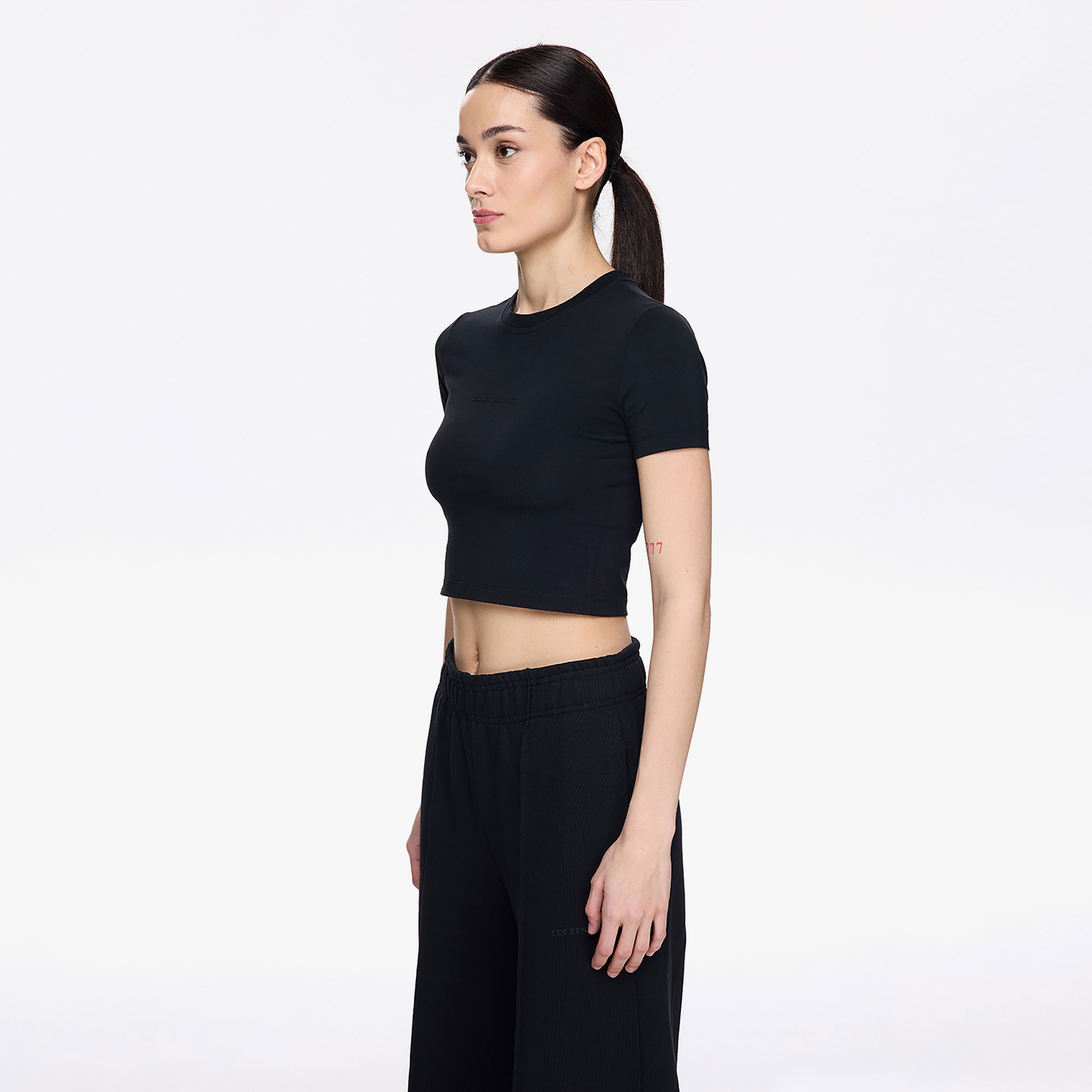 Les Benjamins Classic 410 Kadın Siyah Crop T-Shirt