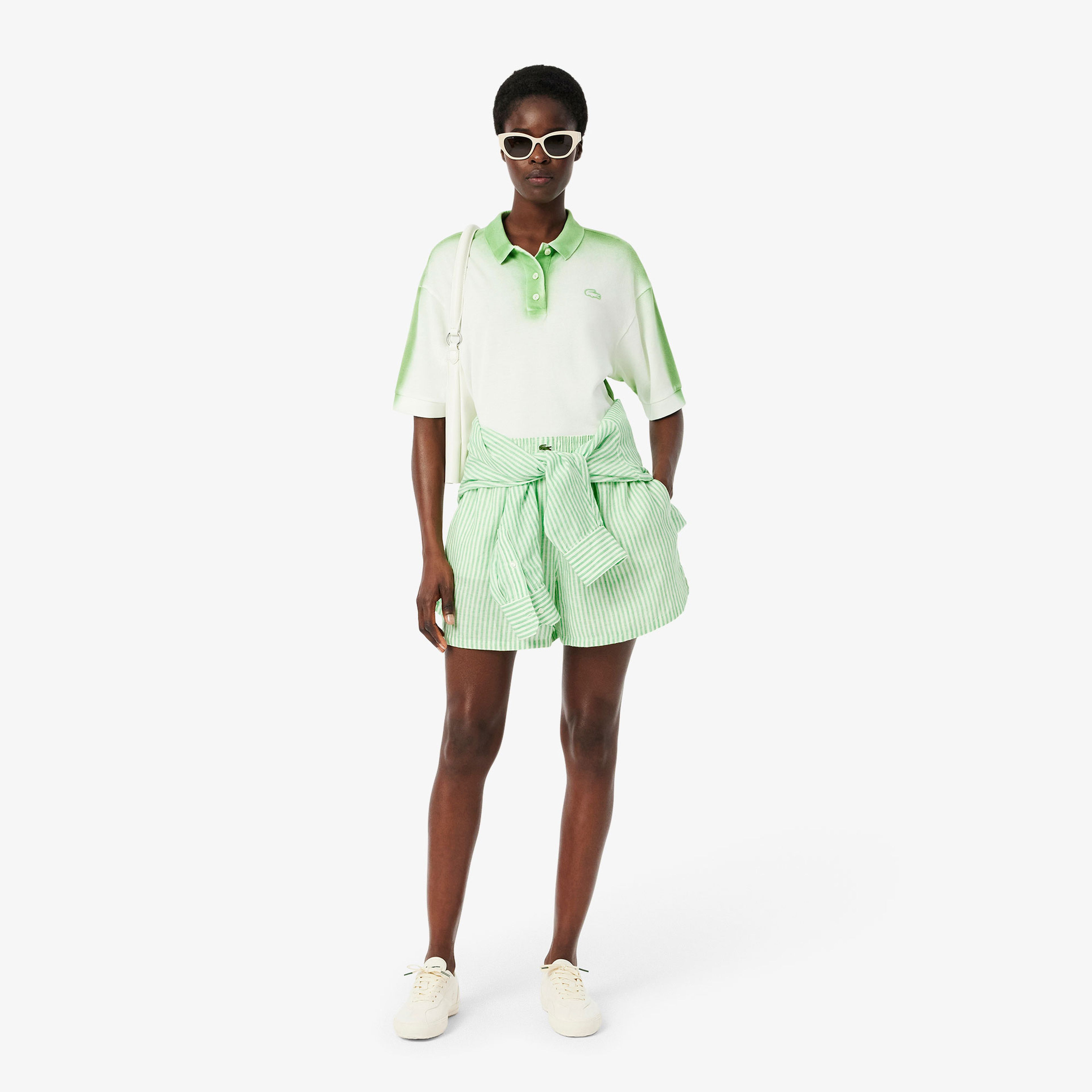 Lacoste Kadın Loose Fit Çizgili Yeşil Şort