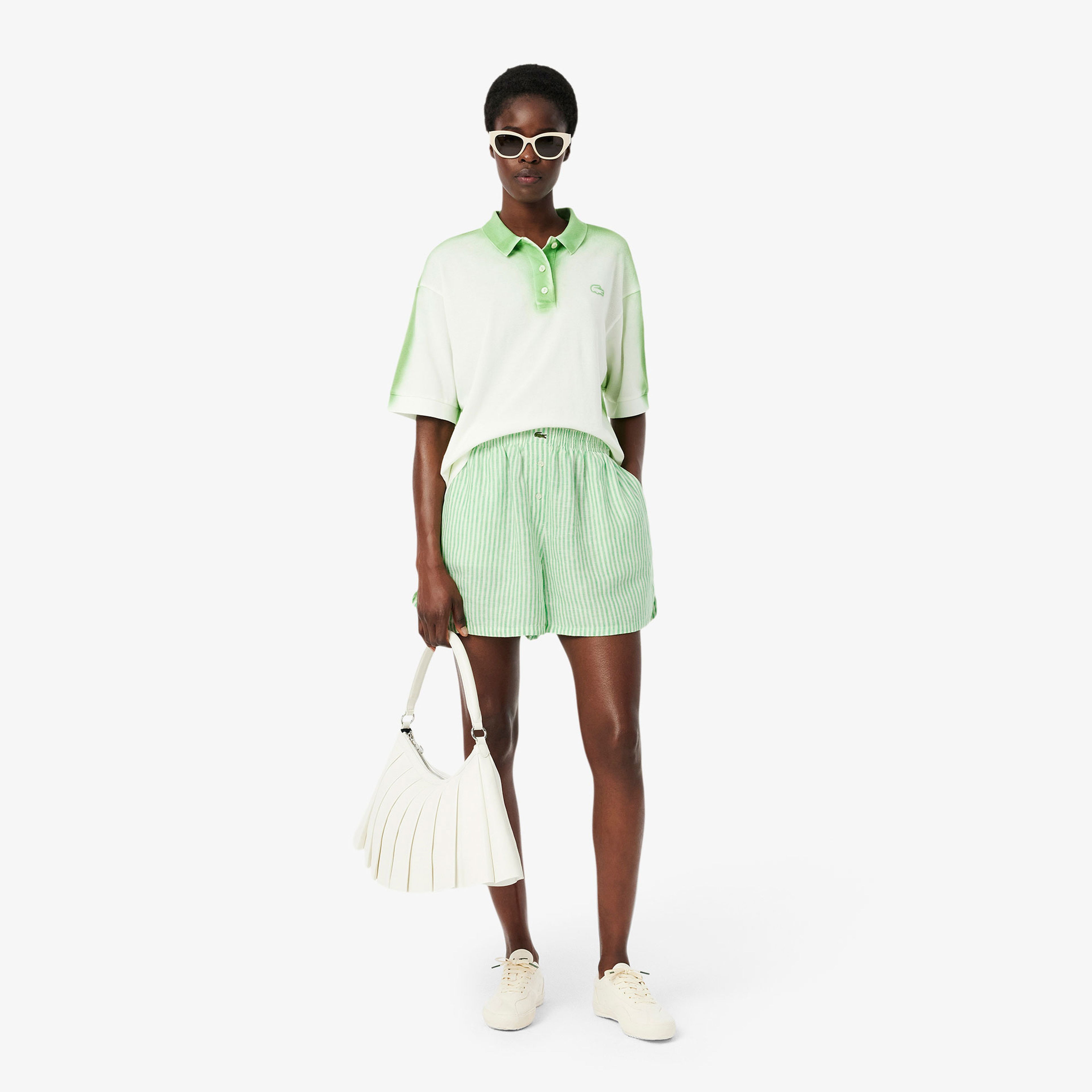 Lacoste Kadın Loose Fit Çizgili Yeşil Şort