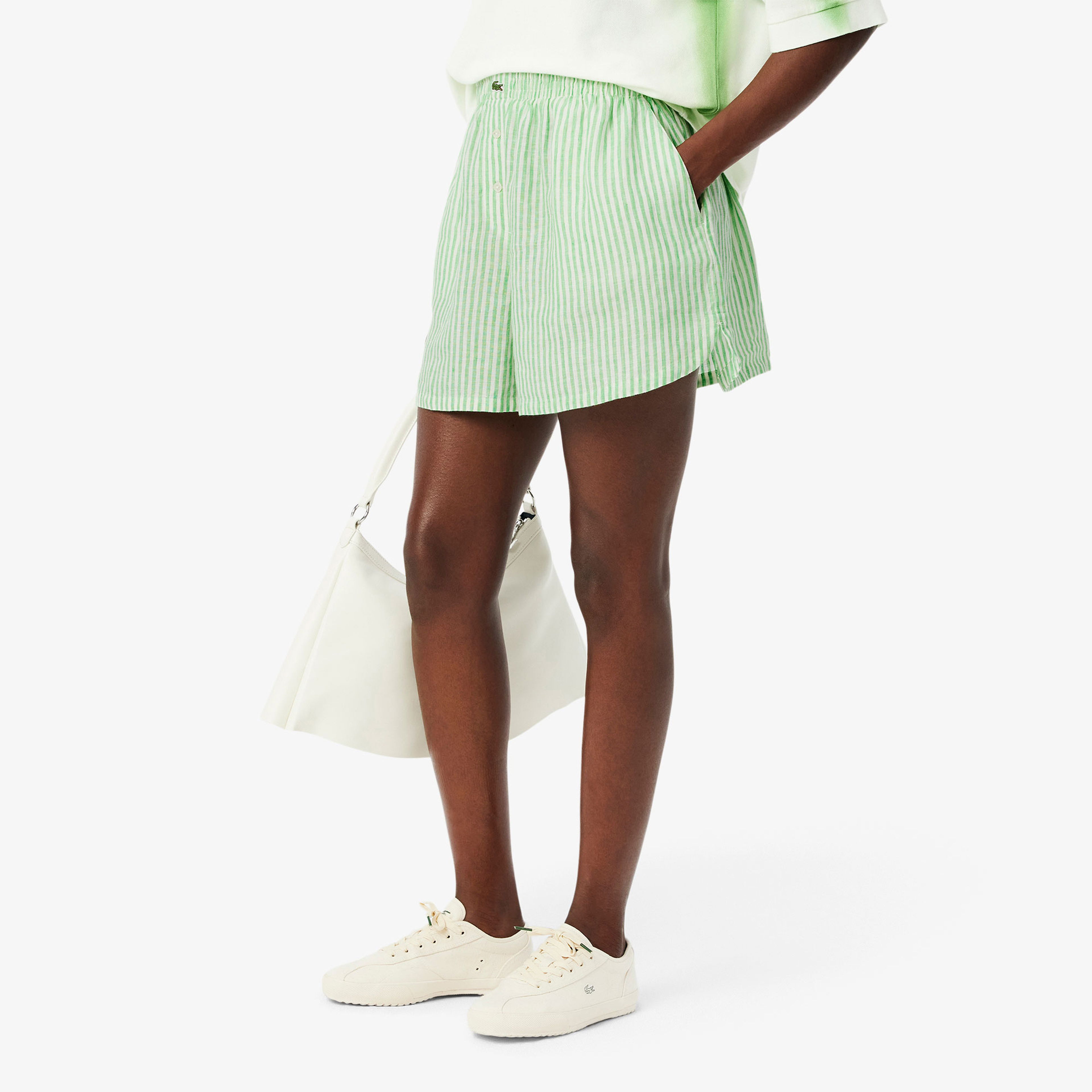 Lacoste Kadın Loose Fit Çizgili Yeşil Şort